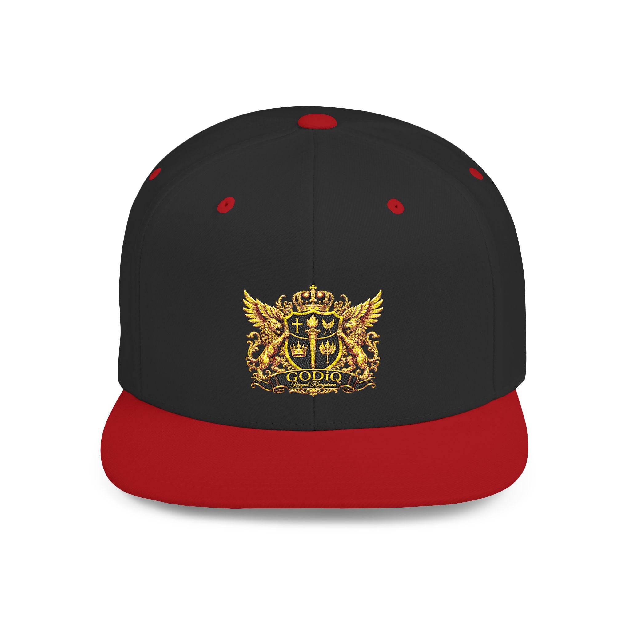 GODiQ Royal Kingdom™ Gold Crest Flat Bill Snapback Hat – Premium Embroidered Christian Heraldic Cap | Luxury Faith-Inspired Streetwear | Urban Armor™ Collection