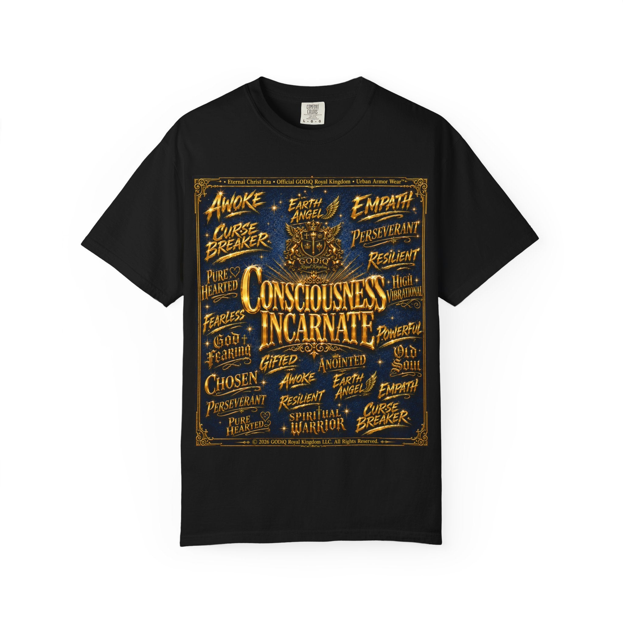 GODiQ Consciousness Incarnate™ Christian Graphic T-Shirt – Luxury Garment-Dyed Faith Apparel | "Awake For All Eternity!" Premium Heavyweight Tee | GODiQ Royal Kingdom™ Urban Armor Wear
