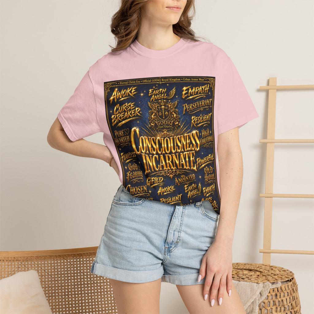GODiQ Consciousness Incarnate™ Christian Graphic T-Shirt – Luxury Garment-Dyed Faith Apparel | "Awake For All Eternity!" Premium Heavyweight Tee | GODiQ Royal Kingdom™ Urban Armor Wear