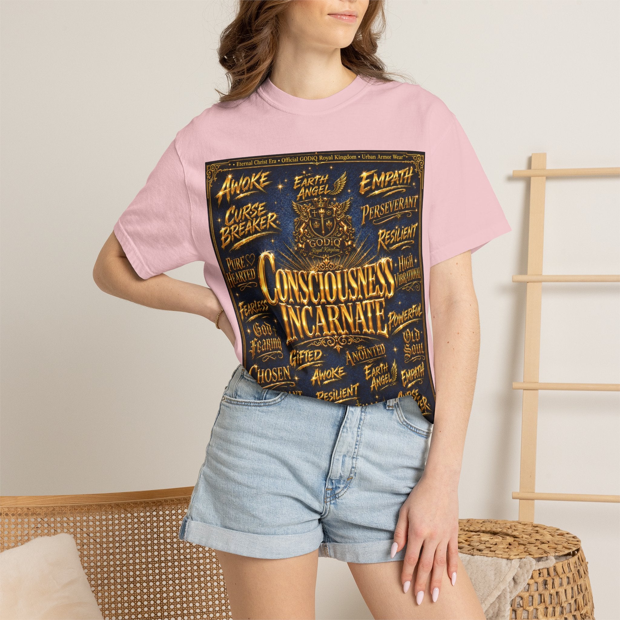 GODiQ Consciousness Incarnate™ Christian Graphic T-Shirt – Luxury Garment-Dyed Faith Apparel | "Awake For All Eternity!" Premium Heavyweight Tee | GODiQ Royal Kingdom™ Urban Armor Wear