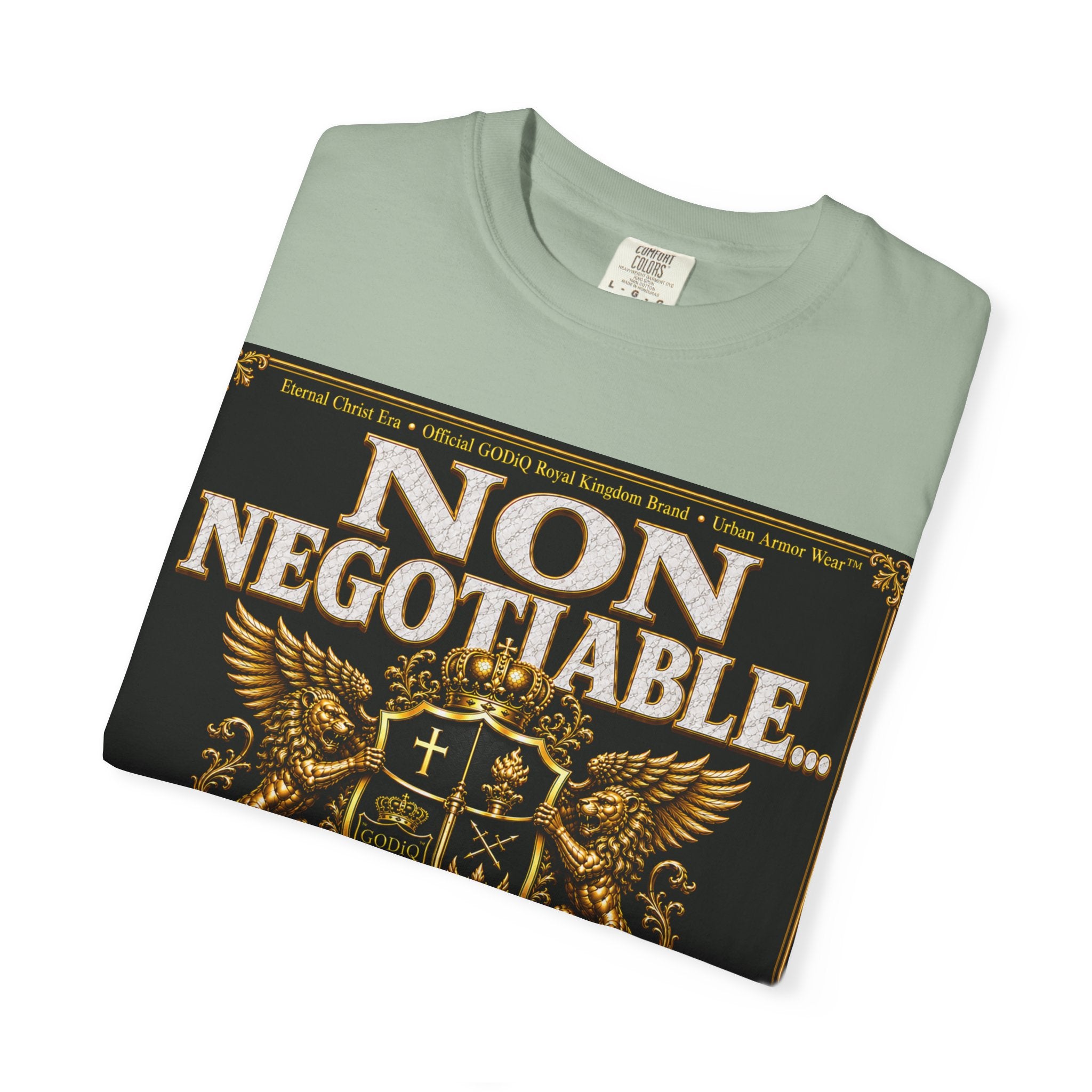 GODiQ™ Royal Kingdom Urban Armor Wear™ "NON NEGOTIABLE™: SOUL SOLD OUT FOR GOD™" Luxury Christian Graphic T-Shirt | Premium Faith Apparel | 24K Gold Heraldic Kingdom Statement Tee