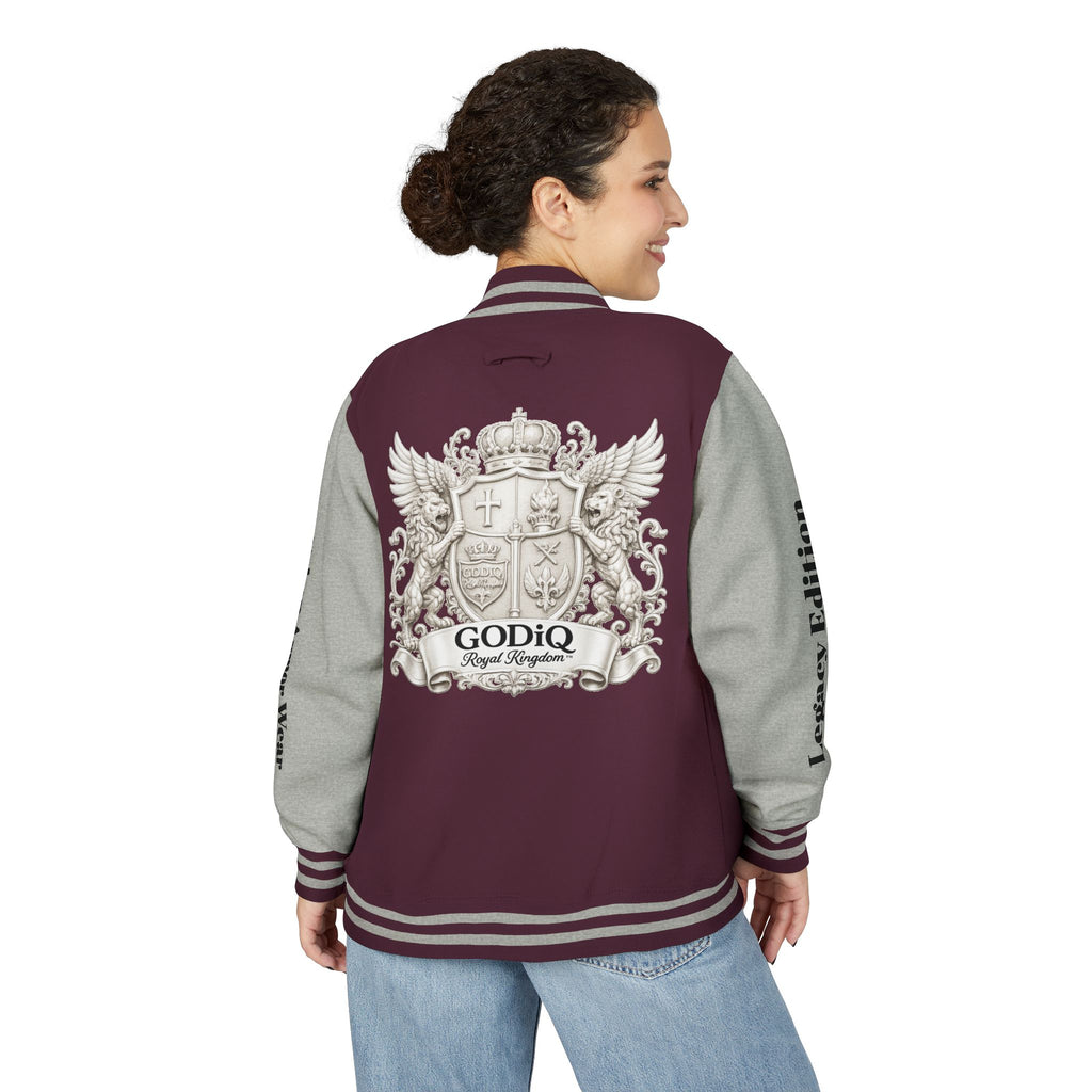GODiQ Royal Kingdom™ Crest Letterman Jacket – Luxury Christian Varsity Jacket | Premium Heritage Streetwear | Urban Armor Wear™ Collegiate Bomber Coat