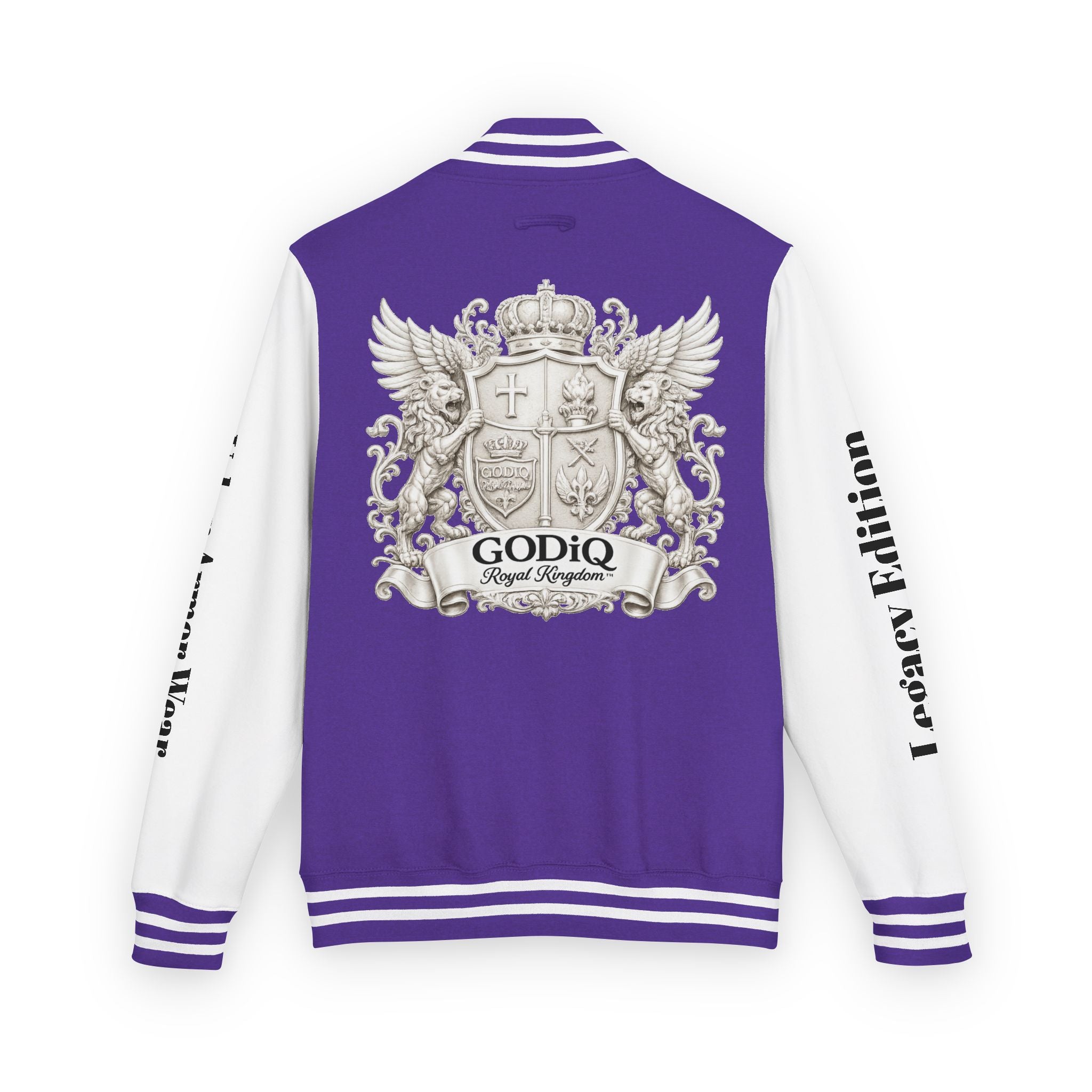 GODiQ Royal Kingdom™ Crest Letterman Jacket – Luxury Christian Varsity Jacket | Premium Heritage Streetwear | Urban Armor Wear™ Collegiate Bomber Coat