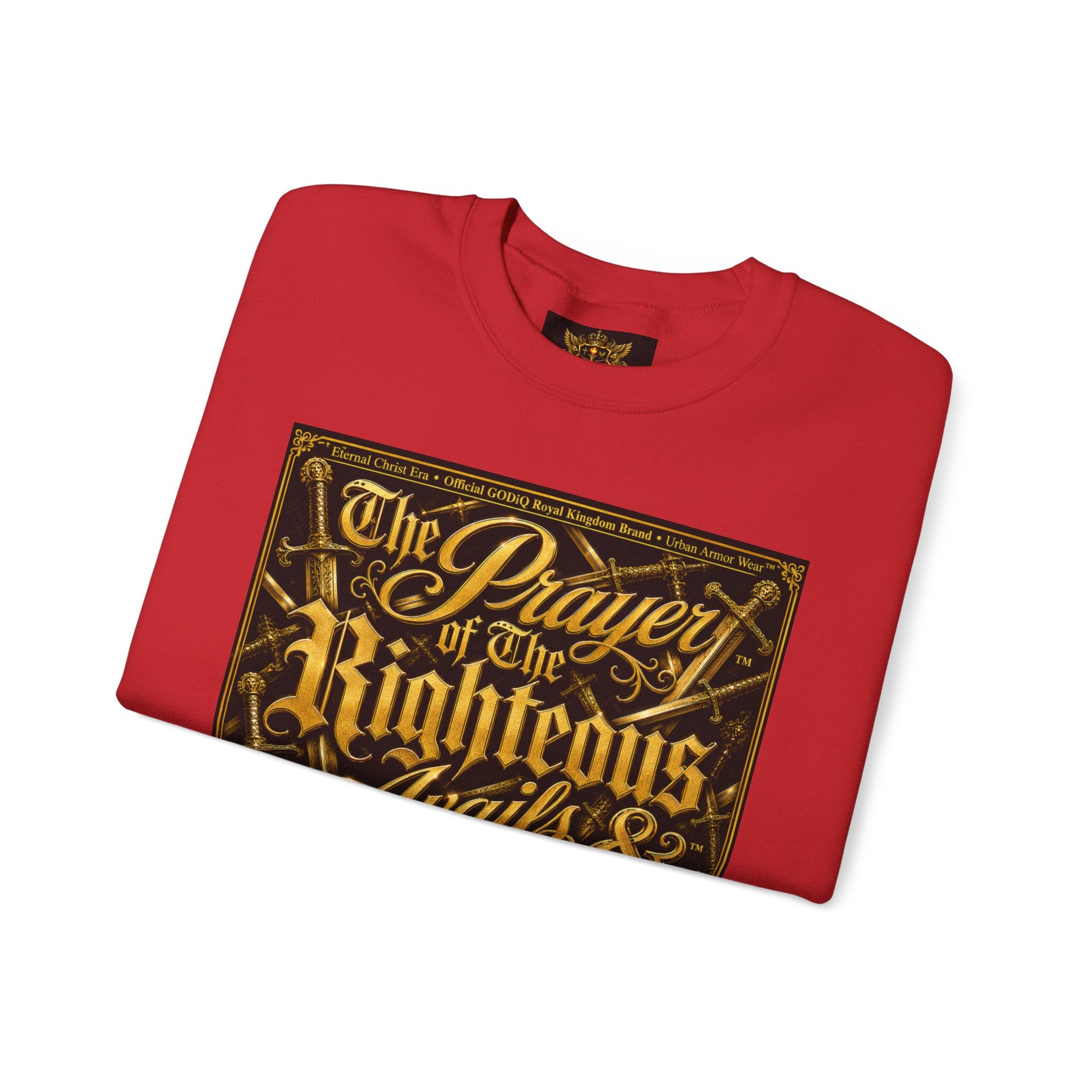 Prayer of the Righteous™ Crewneck Sweatshirt — James 5 Faith Graphic | Luxury Christian Streetwear | GODiQ Royal Kingdom™ Urban Armor Wear™