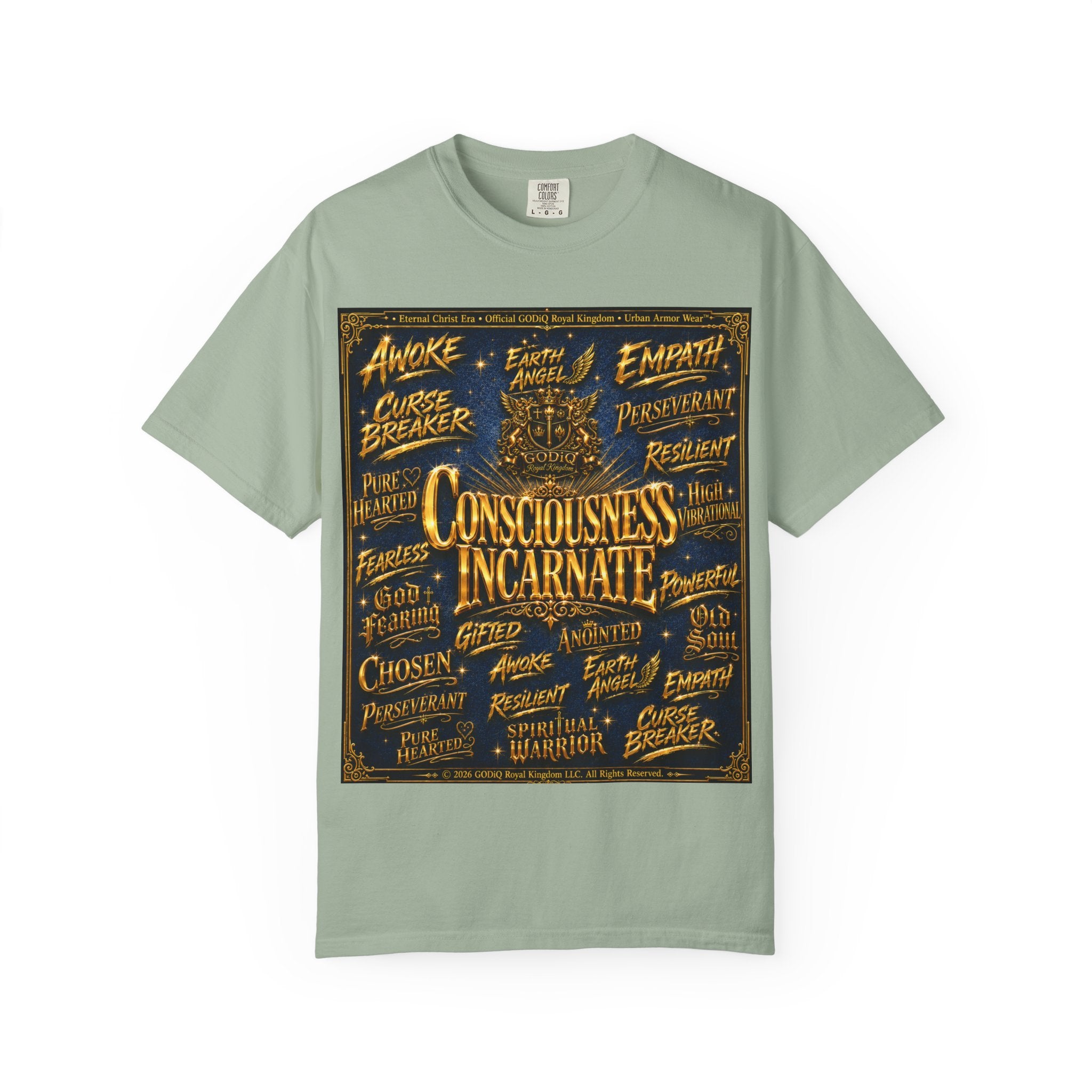 GODiQ Consciousness Incarnate™ Christian Graphic T-Shirt – Luxury Garment-Dyed Faith Apparel | "Awake For All Eternity!" Premium Heavyweight Tee | GODiQ Royal Kingdom™ Urban Armor Wear