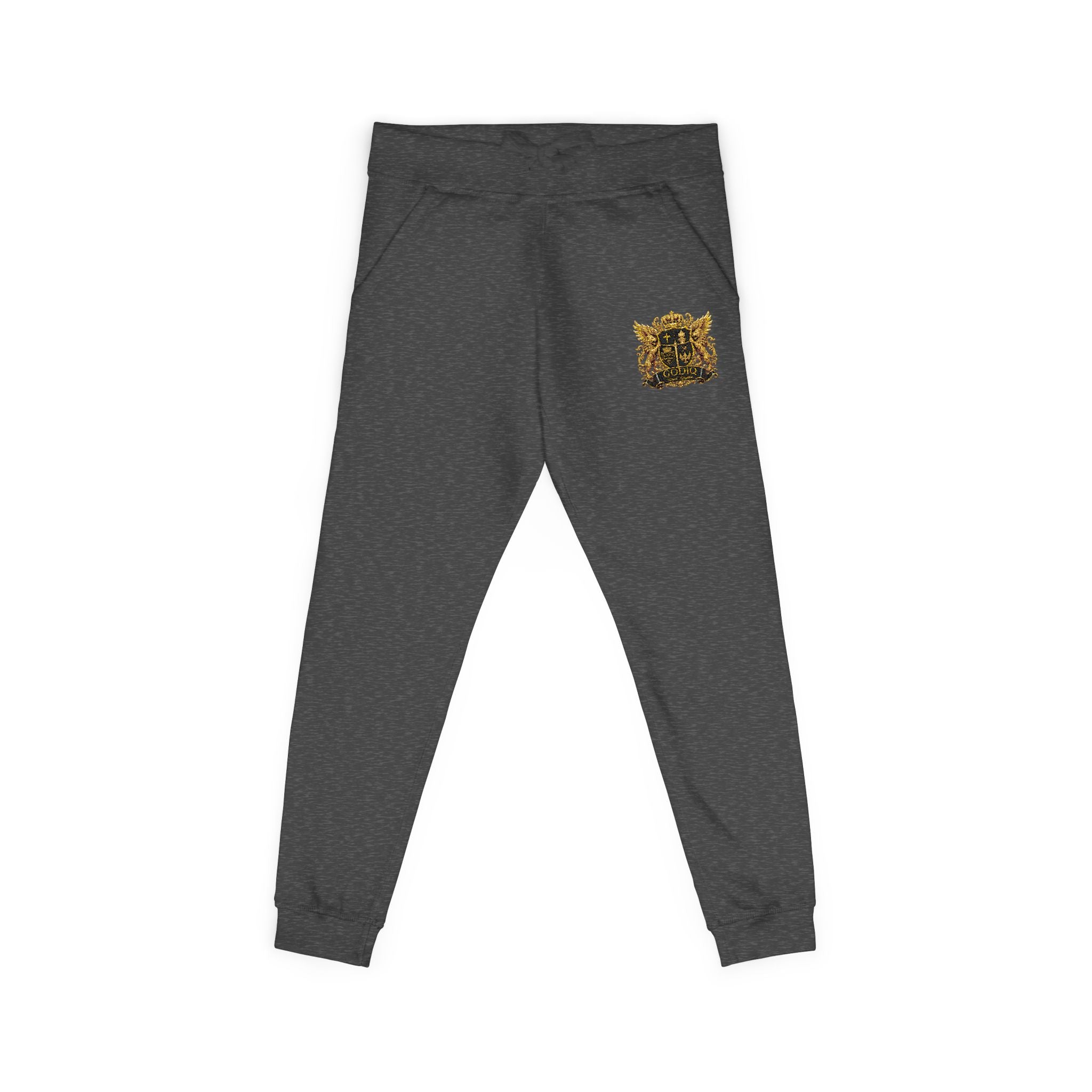 GODiQ Royal Kingdom™ CRK Sovereign Crest Embroidered Fleece Joggers – Luxury Christian Sweatpants | Premium Gold Crown Sword Logo | Kingdom Lifestyle Apparel
