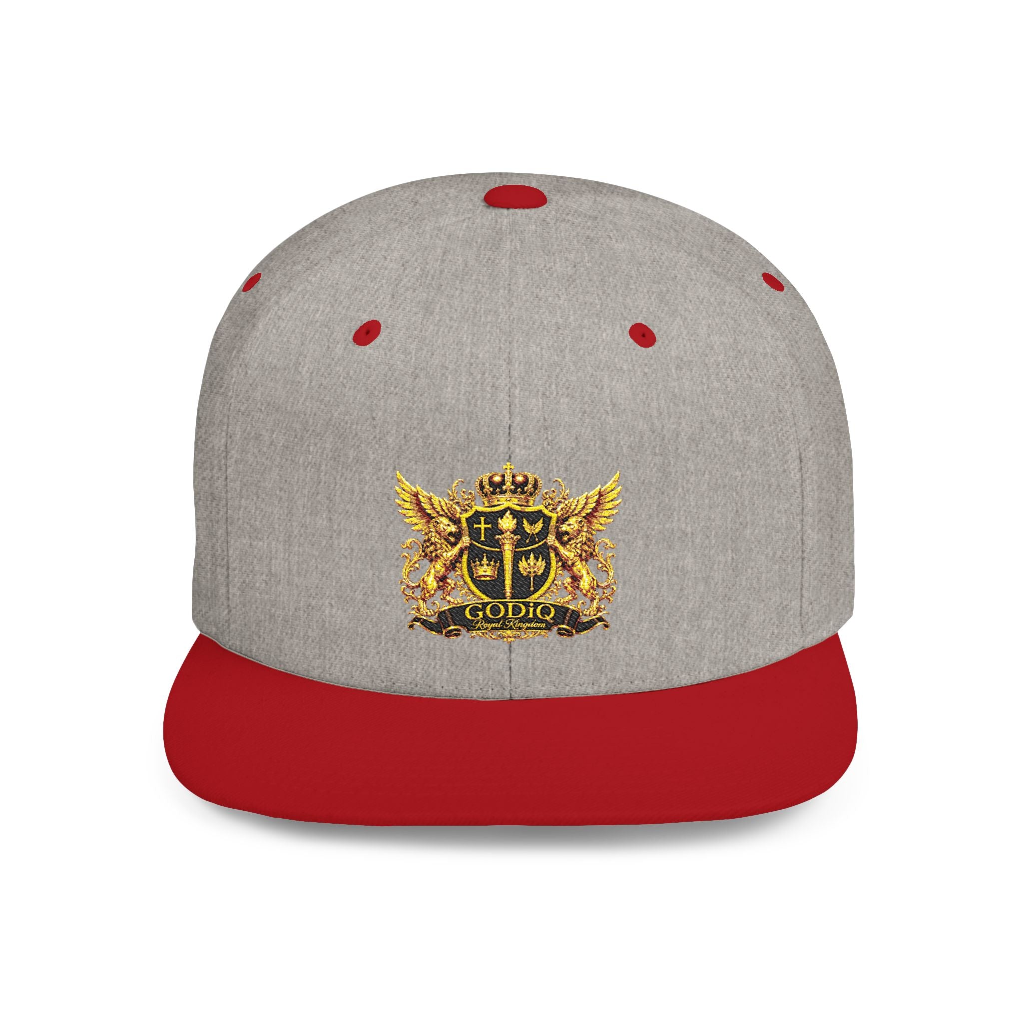 GODiQ Royal Kingdom™ Gold Crest Flat Bill Snapback Hat – Premium Embroidered Christian Heraldic Cap | Luxury Faith-Inspired Streetwear | Urban Armor™ Collection