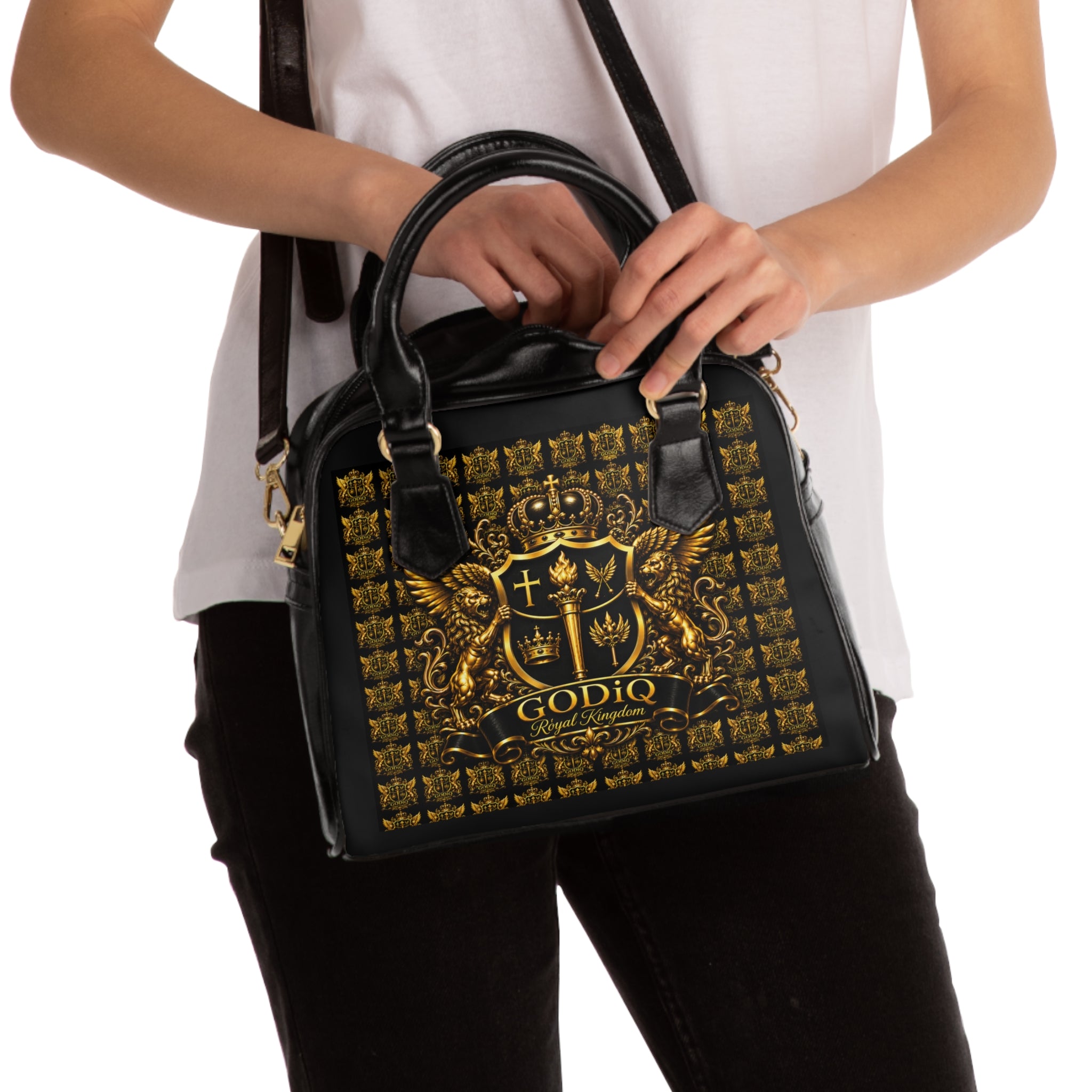 GODiQ Royal Kingdom™ Women's Ministry Shoulder Handbag – Luxury Christian Bible Purse | Premium 24K Gold Crest Designer Handbag | Elegant Church & Kingdom Tote