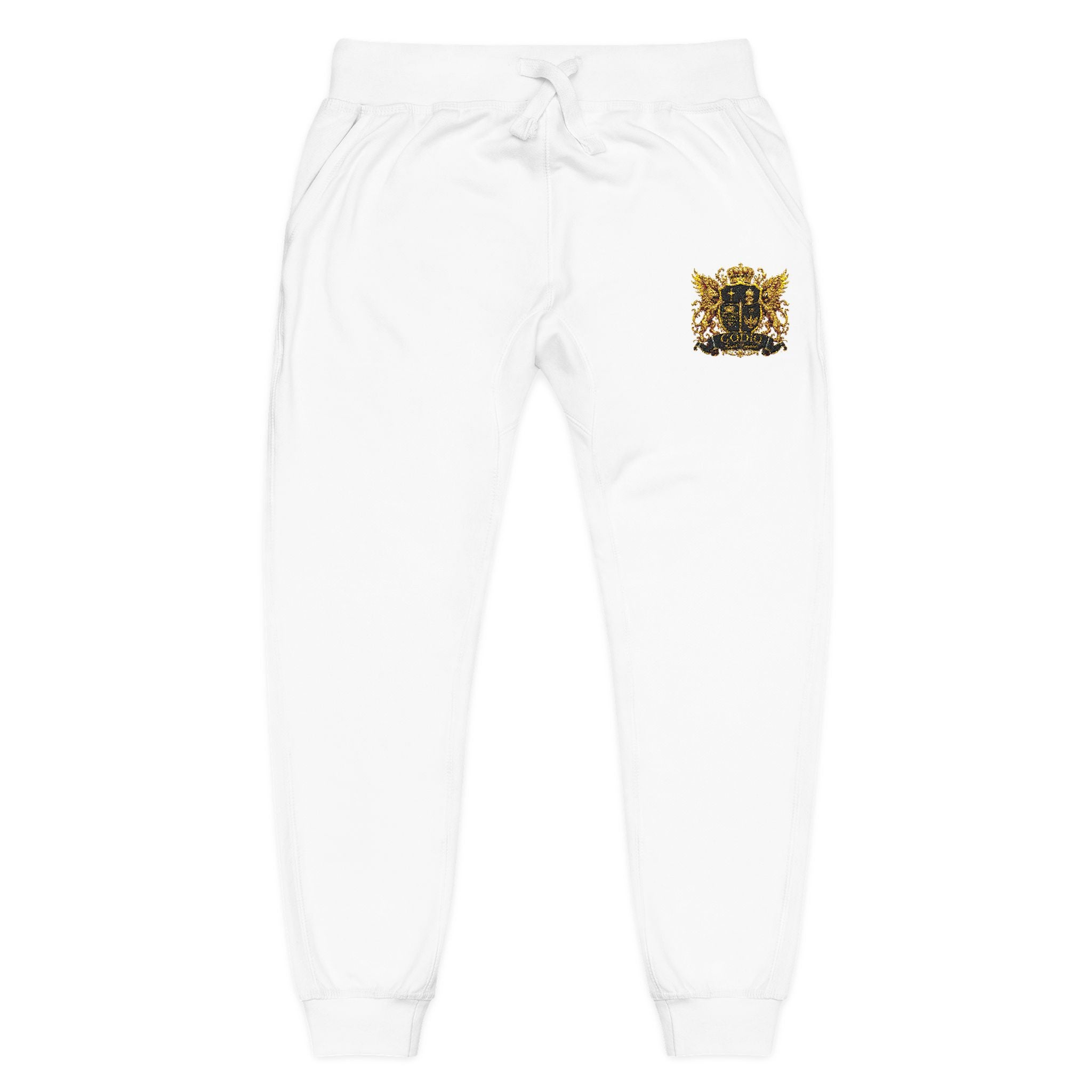 GODiQ Royal Kingdom™ CRK Sovereign Crest Embroidered Fleece Joggers – Luxury Christian Sweatpants | Premium Gold Crown Sword Logo | Kingdom Lifestyle Apparel