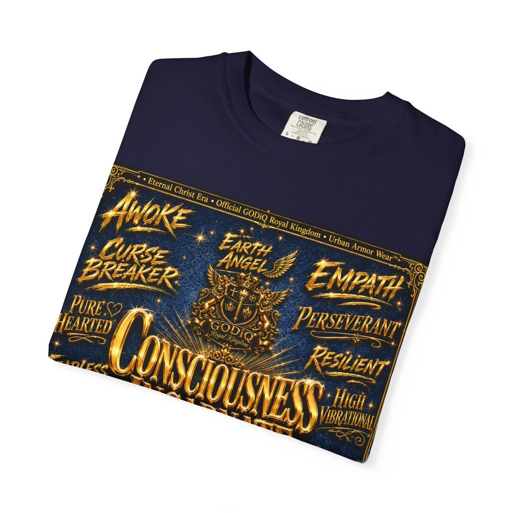 GODiQ Consciousness Incarnate™ Christian Graphic T-Shirt – Luxury Garment-Dyed Faith Apparel | "Awake For All Eternity!" Premium Heavyweight Tee | GODiQ Royal Kingdom™ Urban Armor Wear