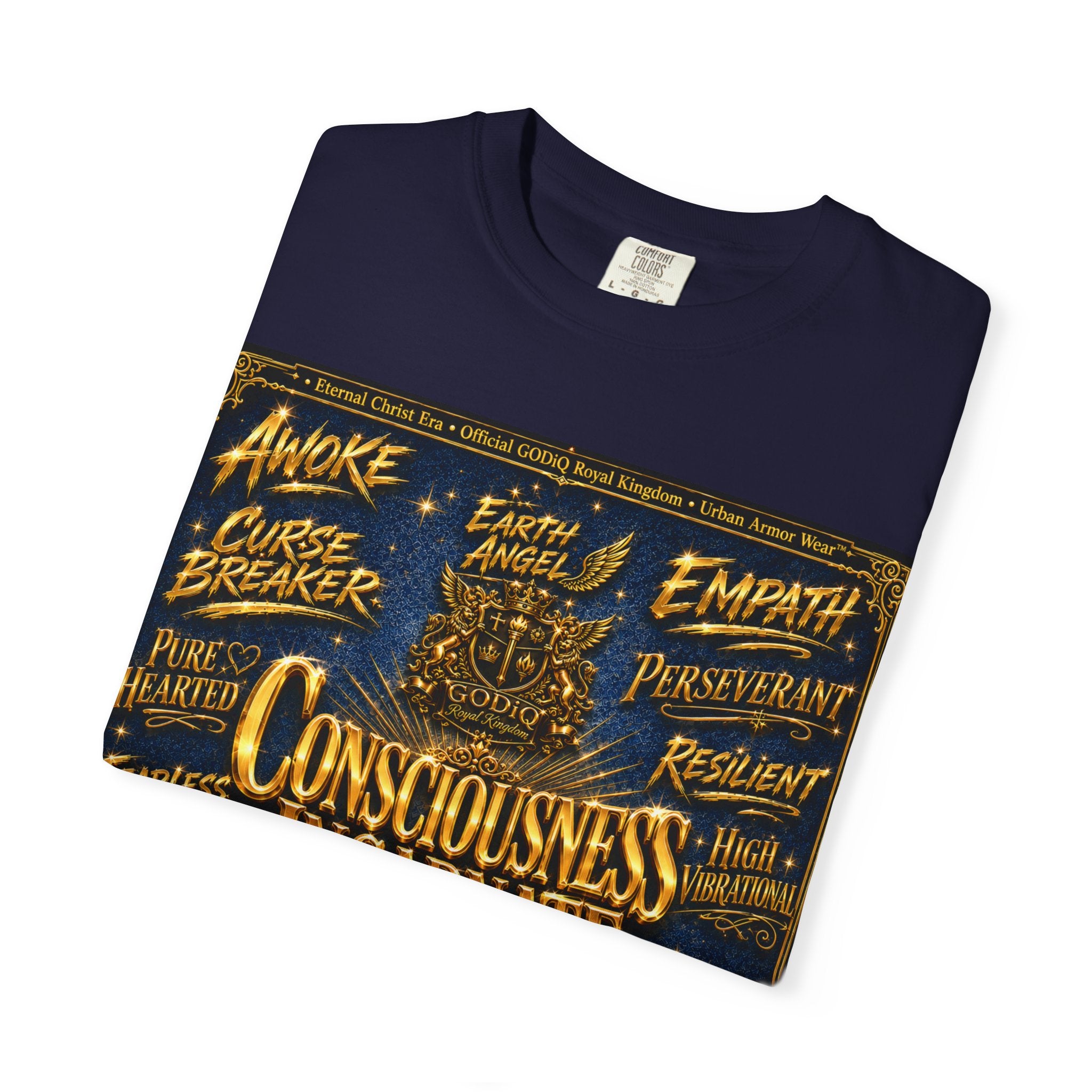 GODiQ Consciousness Incarnate™ Christian Graphic T-Shirt – Luxury Garment-Dyed Faith Apparel | "Awake For All Eternity!" Premium Heavyweight Tee | GODiQ Royal Kingdom™ Urban Armor Wear