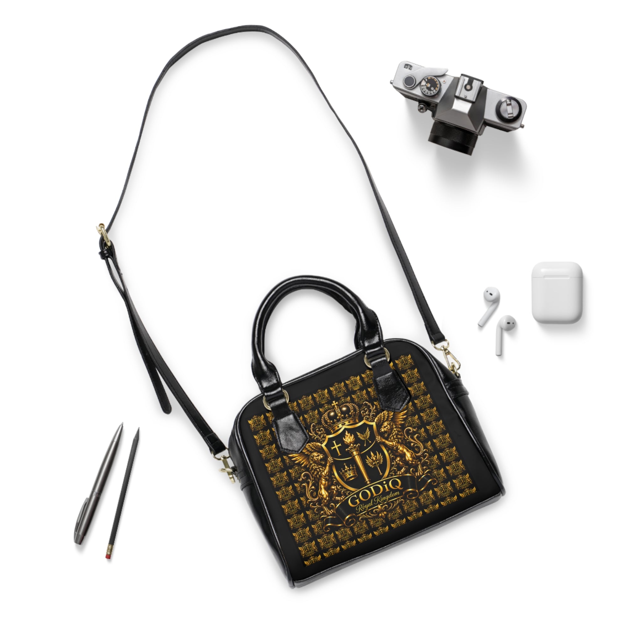 GODiQ Royal Kingdom™ Women's Ministry Shoulder Handbag – Luxury Christian Bible Purse | Premium 24K Gold Crest Designer Handbag | Elegant Church & Kingdom Tote
