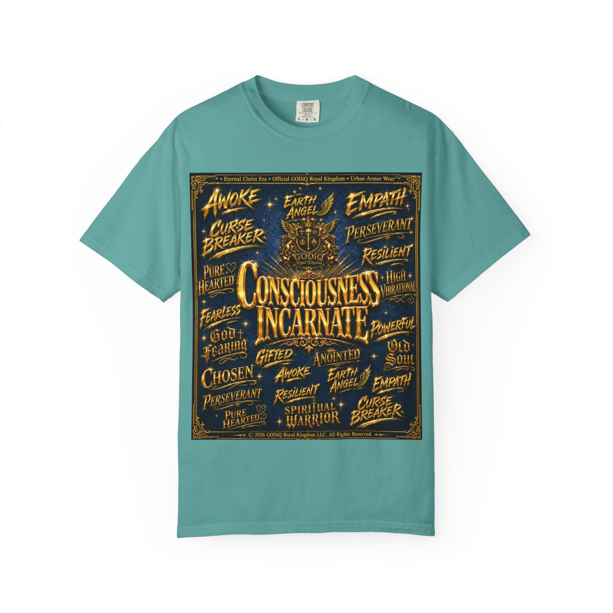 GODiQ Consciousness Incarnate™ Christian Graphic T-Shirt – Luxury Garment-Dyed Faith Apparel | "Awake For All Eternity!" Premium Heavyweight Tee | GODiQ Royal Kingdom™ Urban Armor Wear