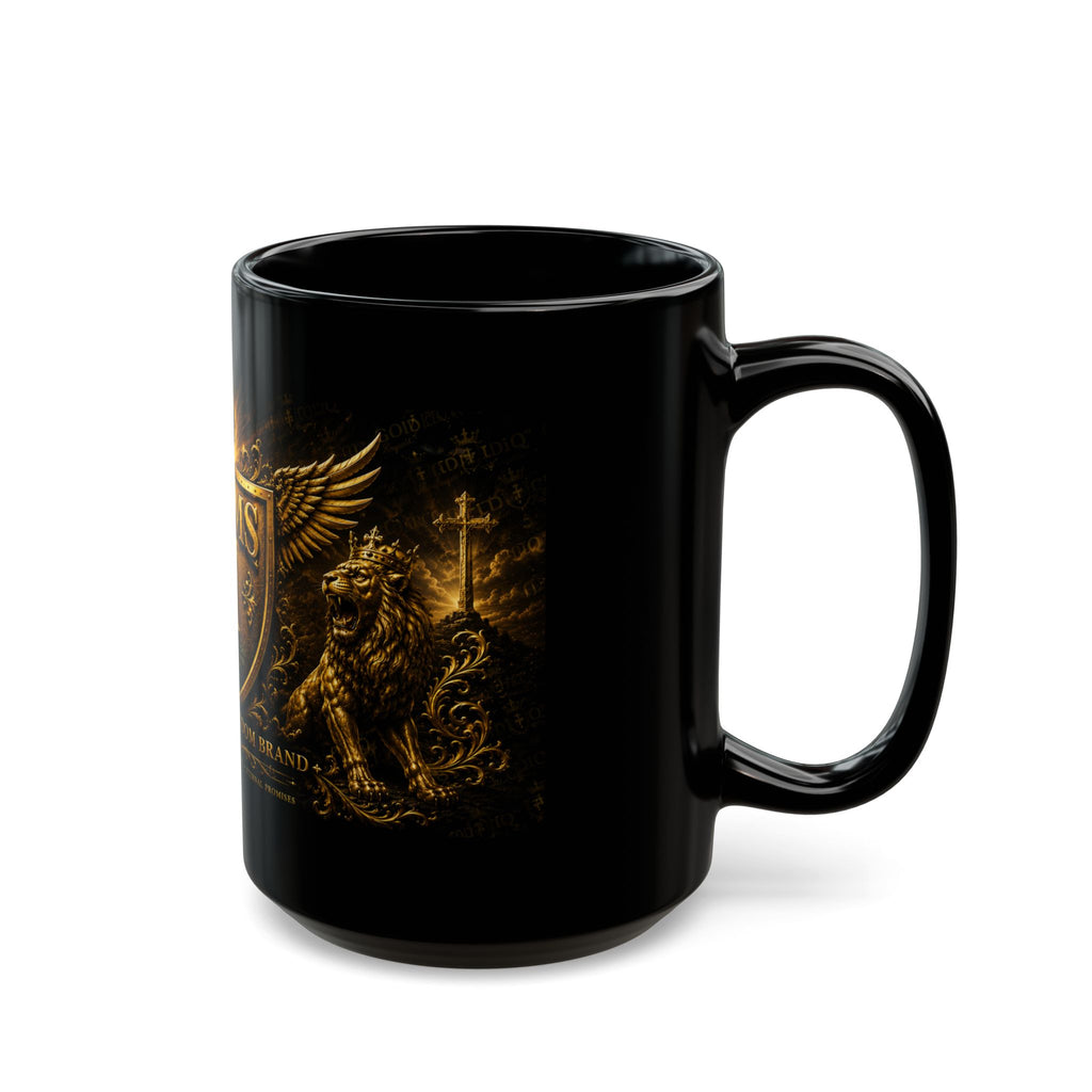 Psalms 91 Black Ceramic Mug – Religious Shield & Lion Design, Christian Coffee Cup (11oz/15oz)
