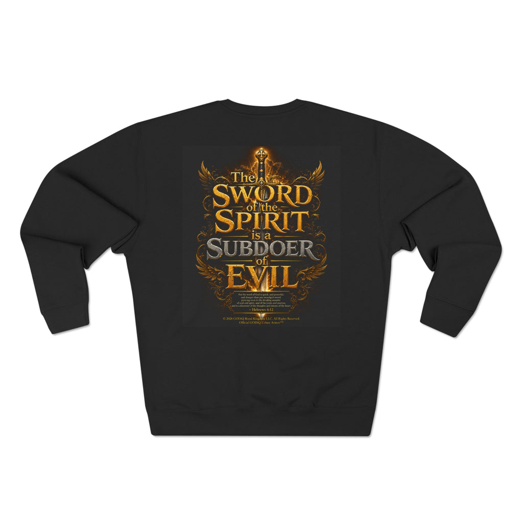 GODiQ™ Royal Kingdom Urban Armor™ "The Sword of the Spirit" Christian Crewneck Sweatshirt | Luxury Spiritual Warfare Graphic Sweatshirt | Premium Faith-Based Apparel