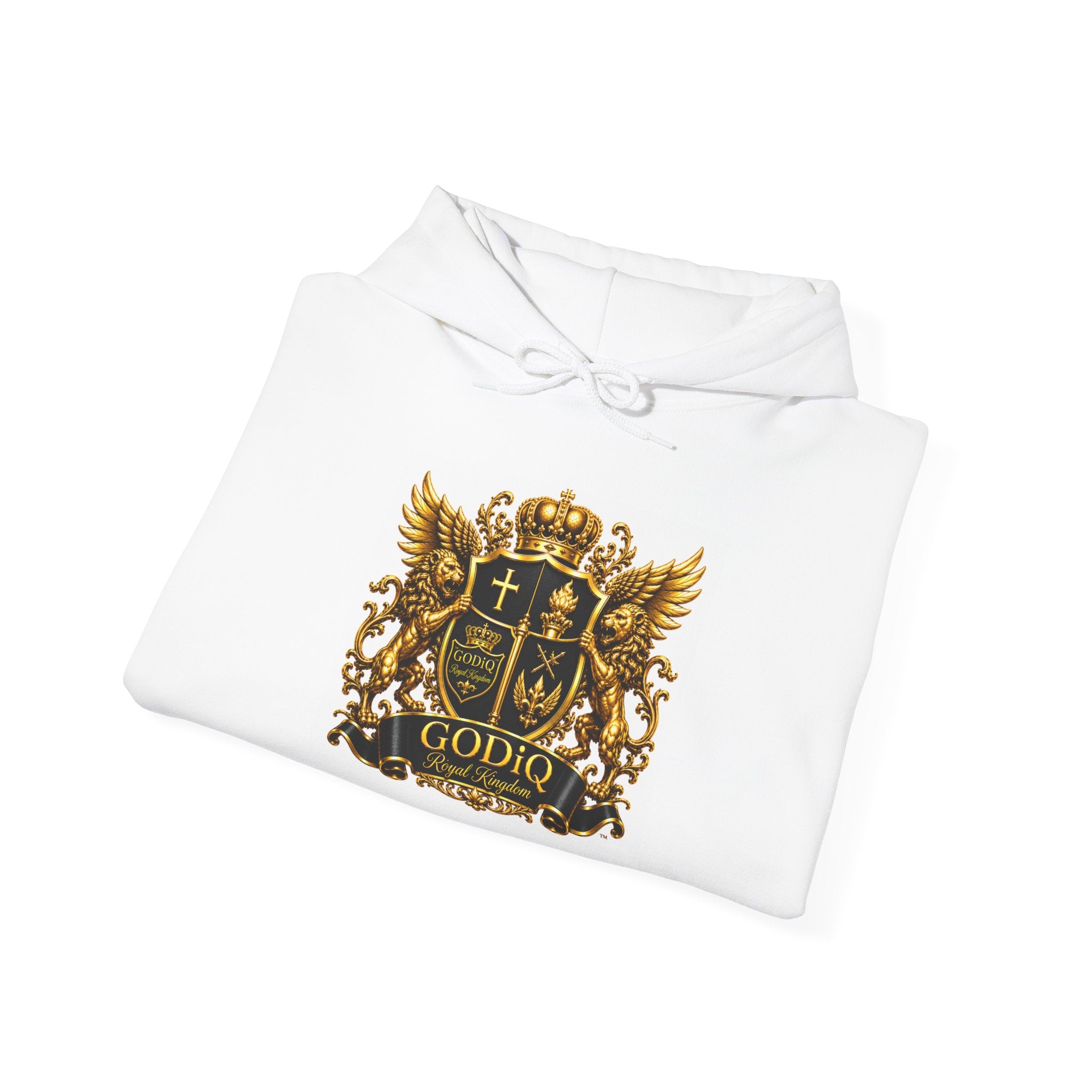 GODiQ Royal Kingdom™ Premium White Heavy Blend Hoodie – Luxury Christian Streetwear | Urban Armor Wear™ Faith Hoodie | Soft Fleece Pullover | Unisex Kingdom Apparel
