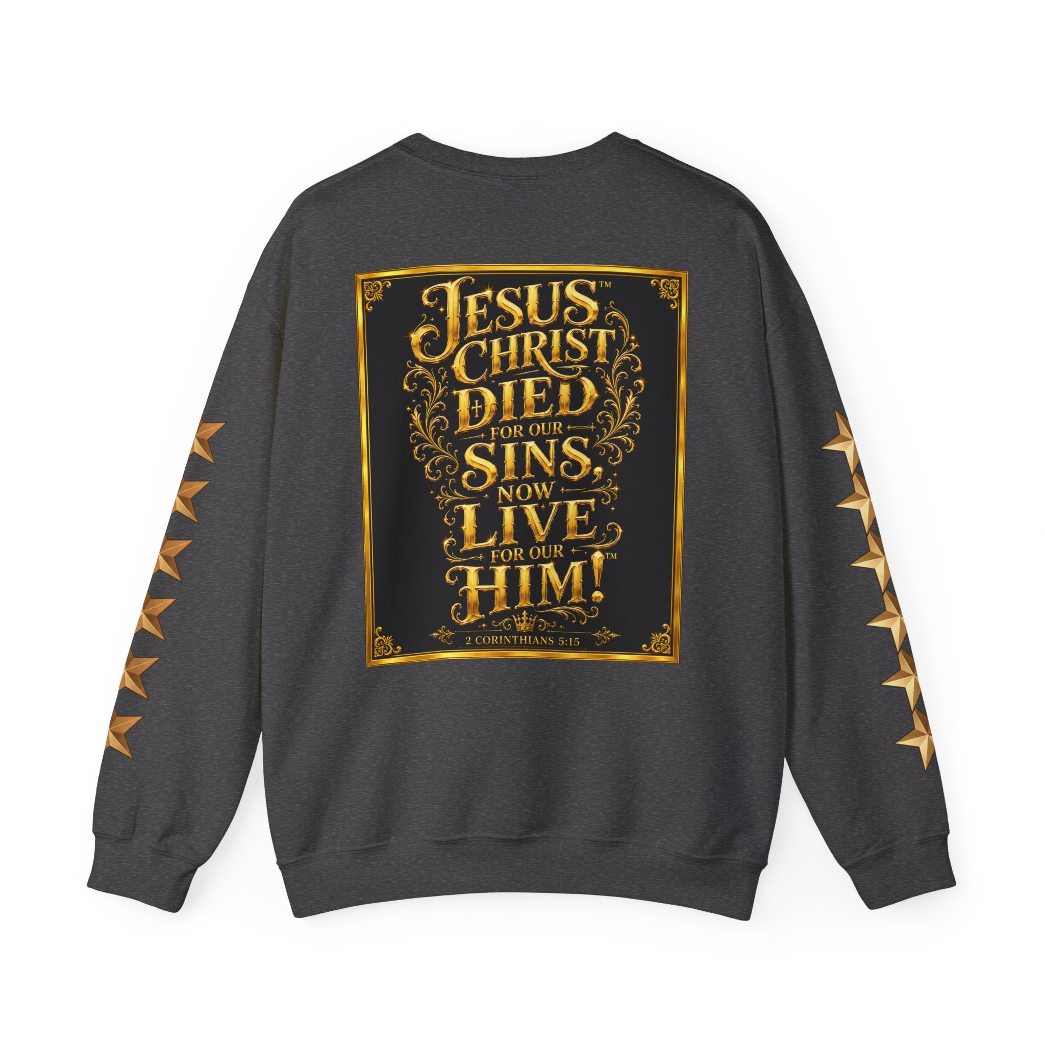 GODiQ Royal Kingdom™ Jesus Christ Died For Our Sins Crewneck Sweatshirt – Luxury 24K Gold Cross Christian Sweatshirt | Premium Faith Graphic Pullover | Religious Streetwear | Urban Armor Wear™