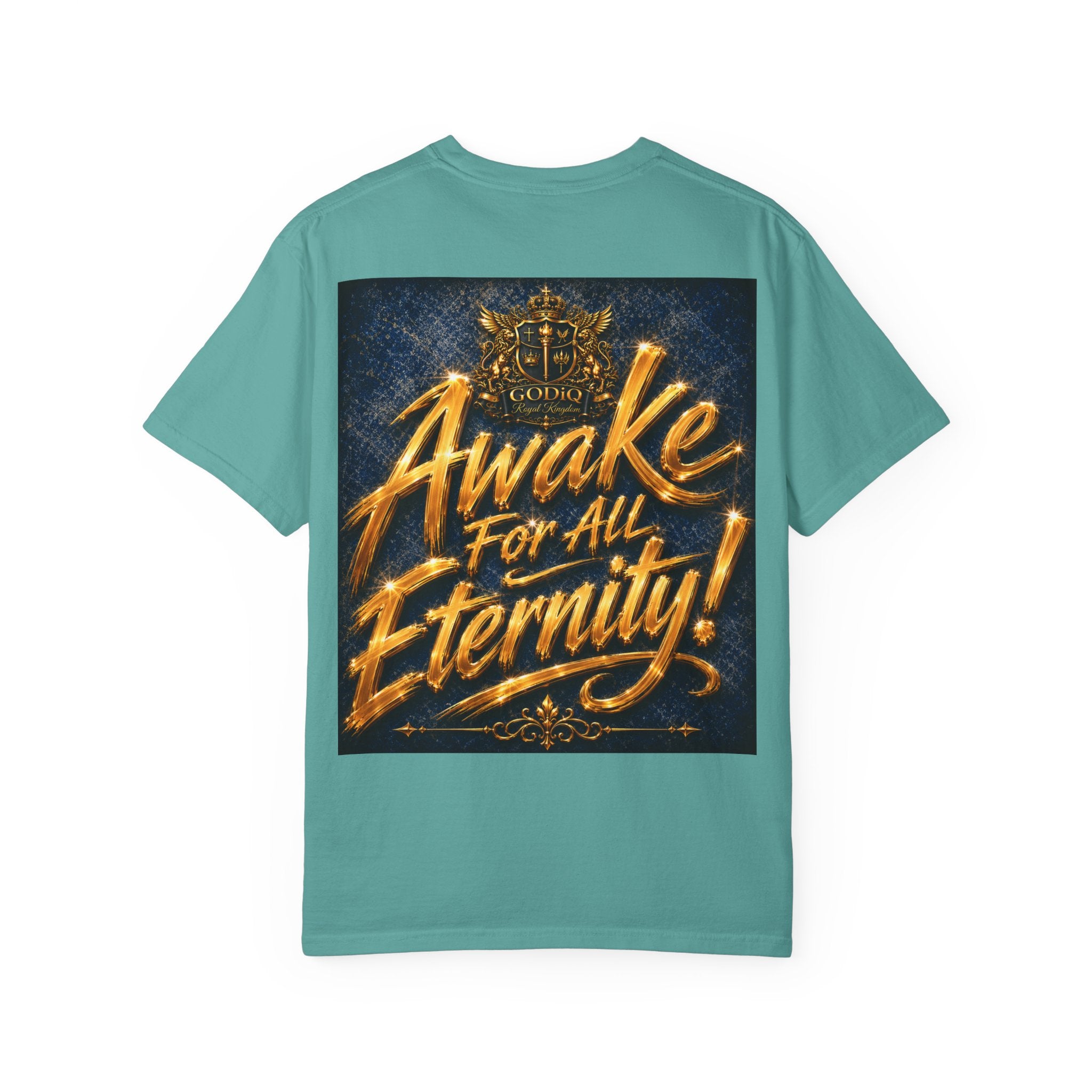 GODiQ Consciousness Incarnate™ Christian Graphic T-Shirt – Luxury Garment-Dyed Faith Apparel | "Awake For All Eternity!" Premium Heavyweight Tee | GODiQ Royal Kingdom™ Urban Armor Wear
