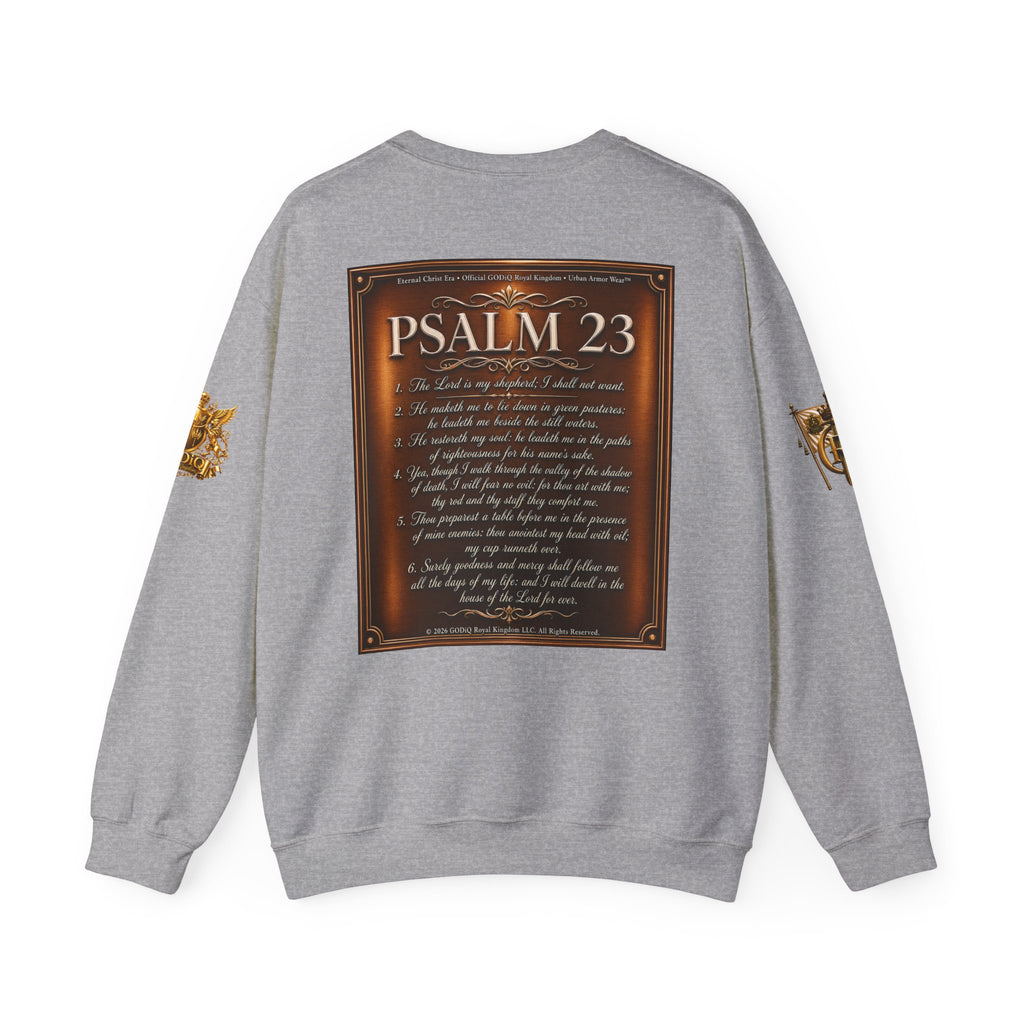 GZUS™ Psalm 23 Crewneck Sweatshirt – Luxury Christian Faith Sweatshirt | Jesus Graphic Pullover | Psalm 23 Scripture Sweatshirt | GODiQ Royal Kingdom™ Urban Armor Wear