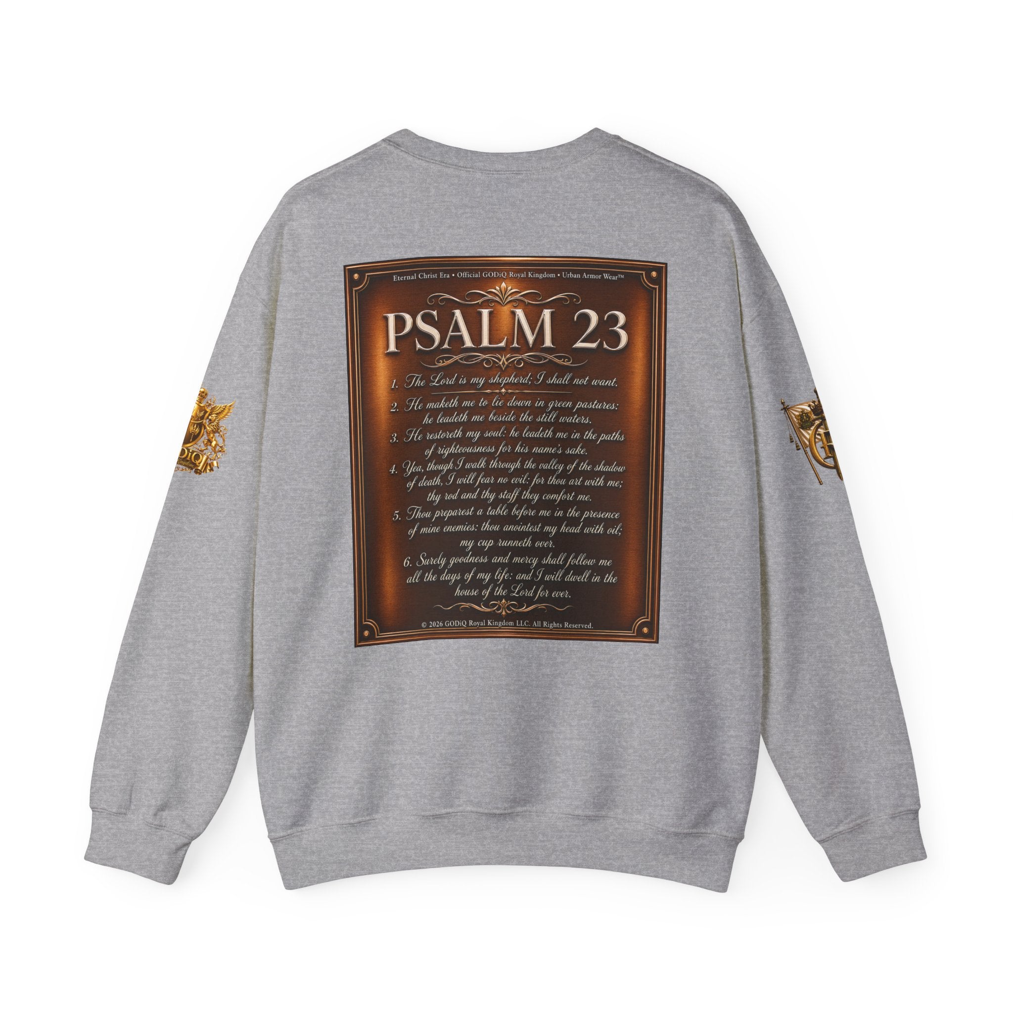 GZUS™ Psalm 23 Crewneck Sweatshirt – Luxury Christian Faith Sweatshirt | Jesus Graphic Pullover | Psalm 23 Scripture Sweatshirt | GODiQ Royal Kingdom™ Urban Armor Wear