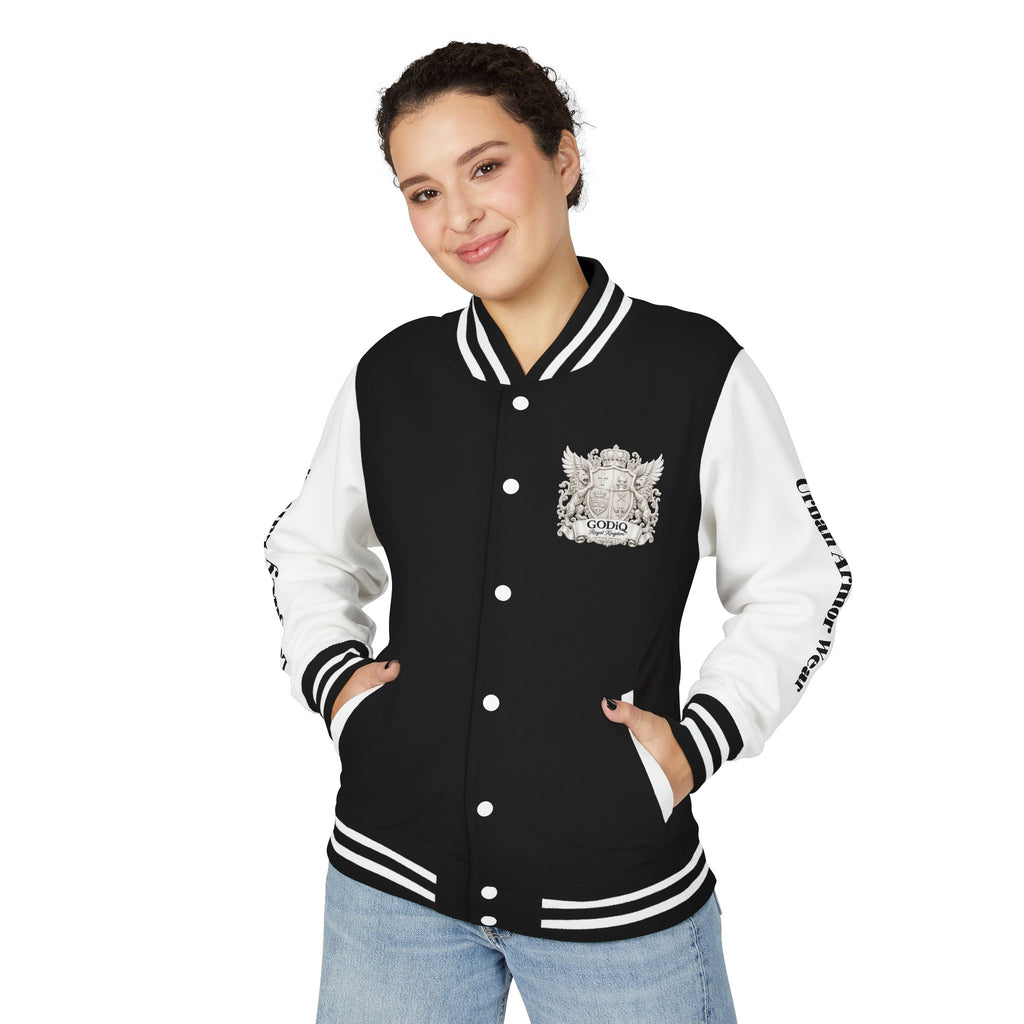 GODiQ Royal Kingdom™ Crest Letterman Jacket – Luxury Christian Varsity Jacket | Premium Heritage Streetwear | Urban Armor Wear™ Collegiate Bomber Coat