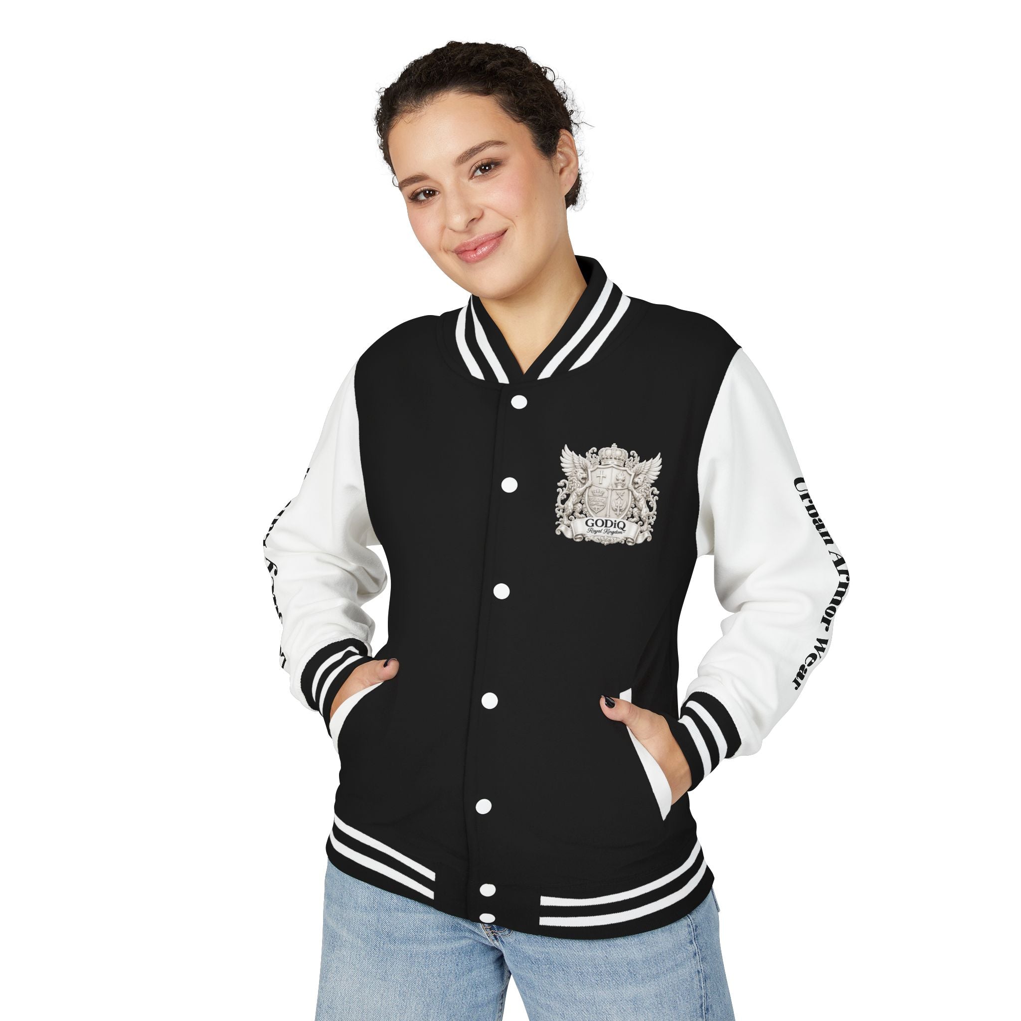 GODiQ Royal Kingdom™ Crest Letterman Jacket – Luxury Christian Varsity Jacket | Premium Heritage Streetwear | Urban Armor Wear™ Collegiate Bomber Coat
