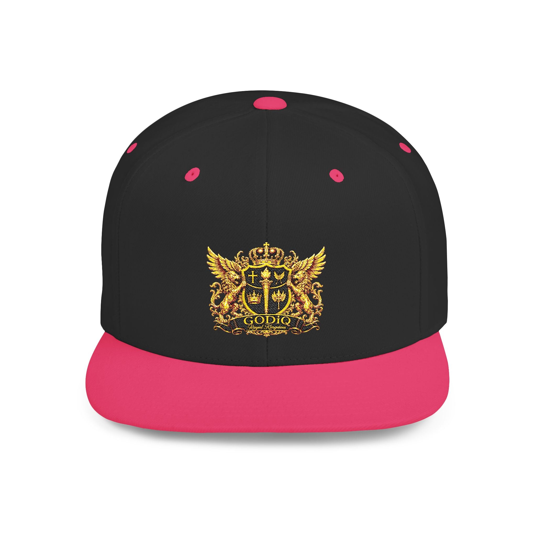 GODiQ Royal Kingdom™ Gold Crest Flat Bill Snapback Hat – Premium Embroidered Christian Heraldic Cap | Luxury Faith-Inspired Streetwear | Urban Armor™ Collection