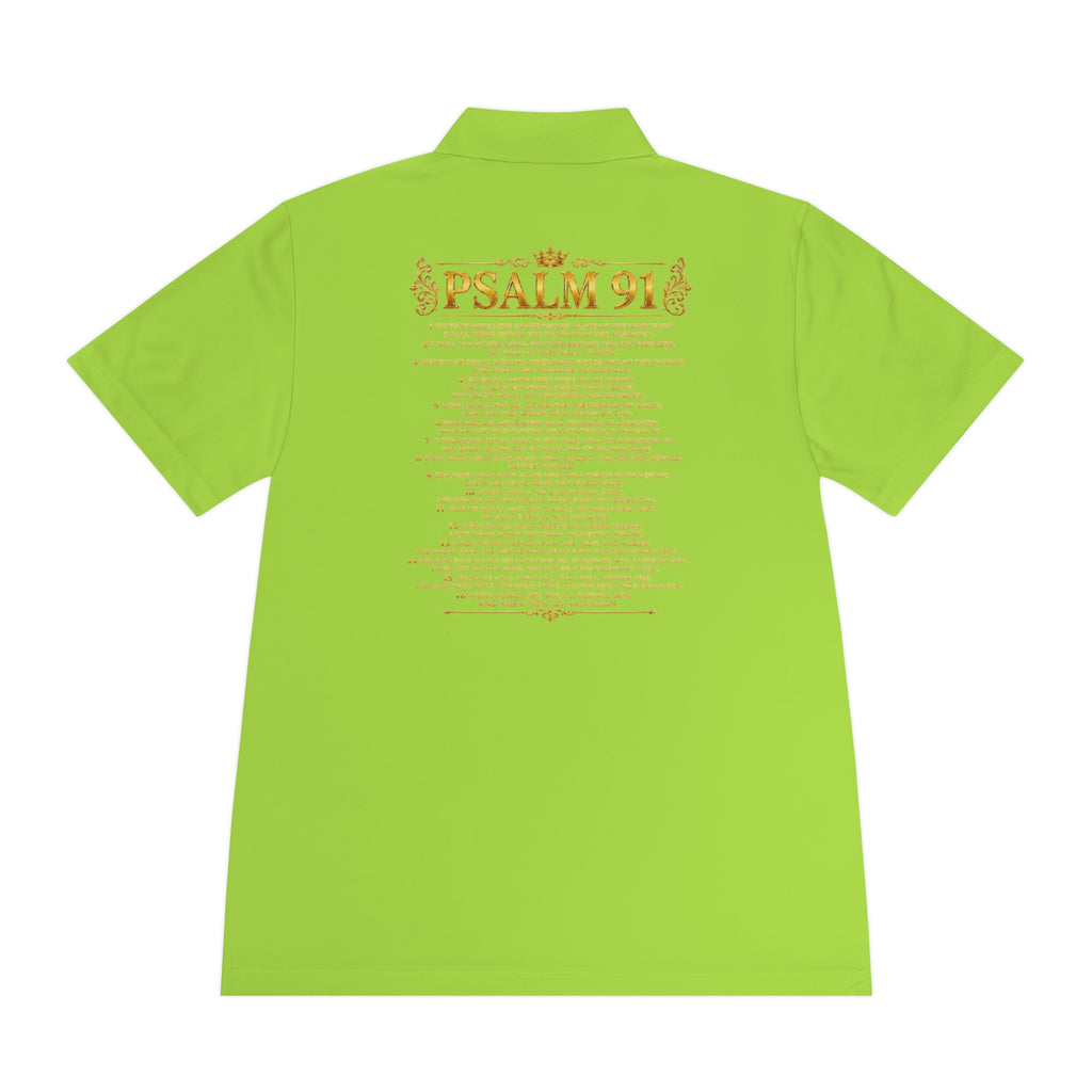 GODiQ Royal Kingdom™ Psalm 91 Men's Performance Polo – Premium Christian Golf Shirt | Luxury Gold Scripture Polo | Moisture-Wicking Faith Apparel