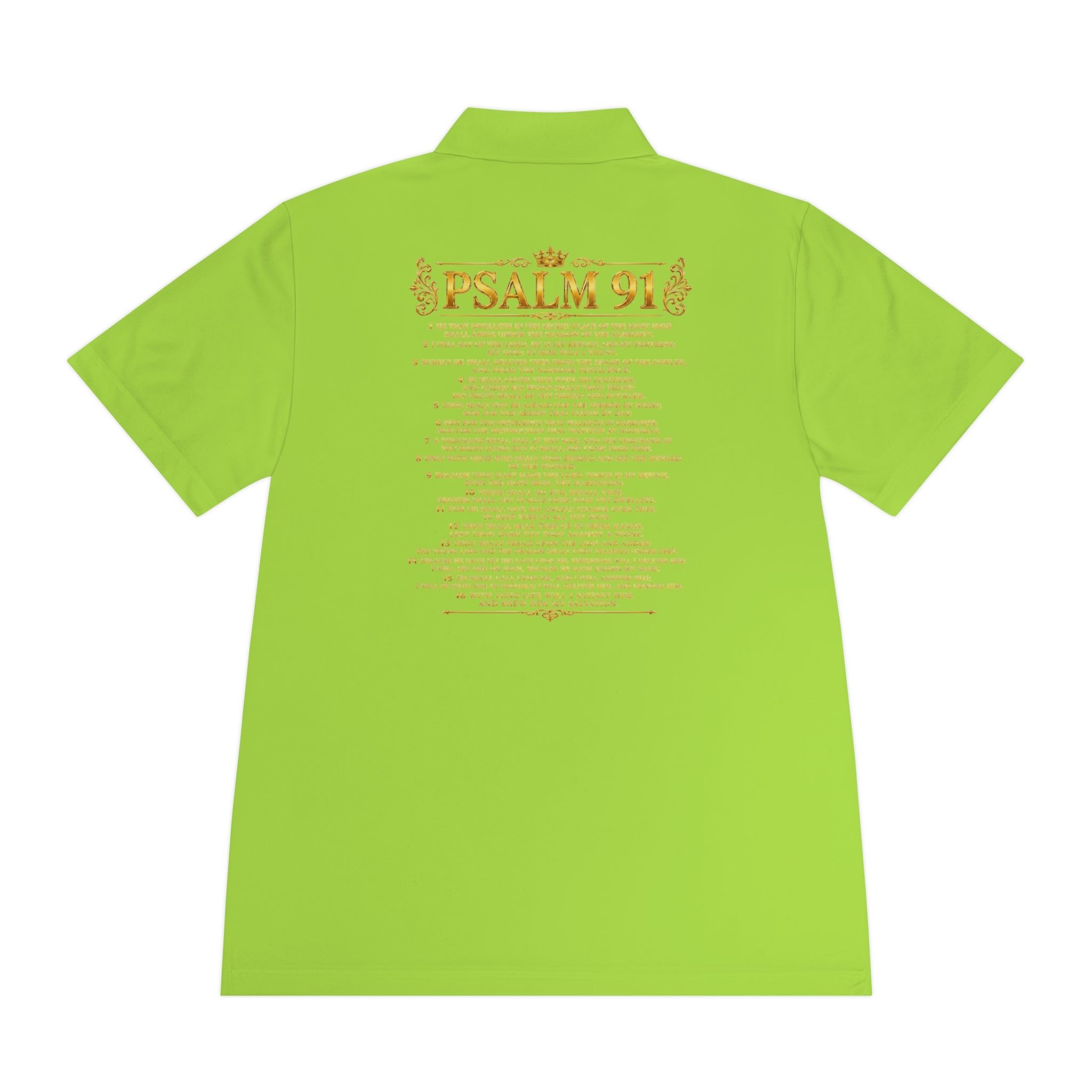 GODiQ Royal Kingdom™ Psalm 91 Men's Performance Polo – Premium Christian Golf Shirt | Luxury Gold Scripture Polo | Moisture-Wicking Faith Apparel