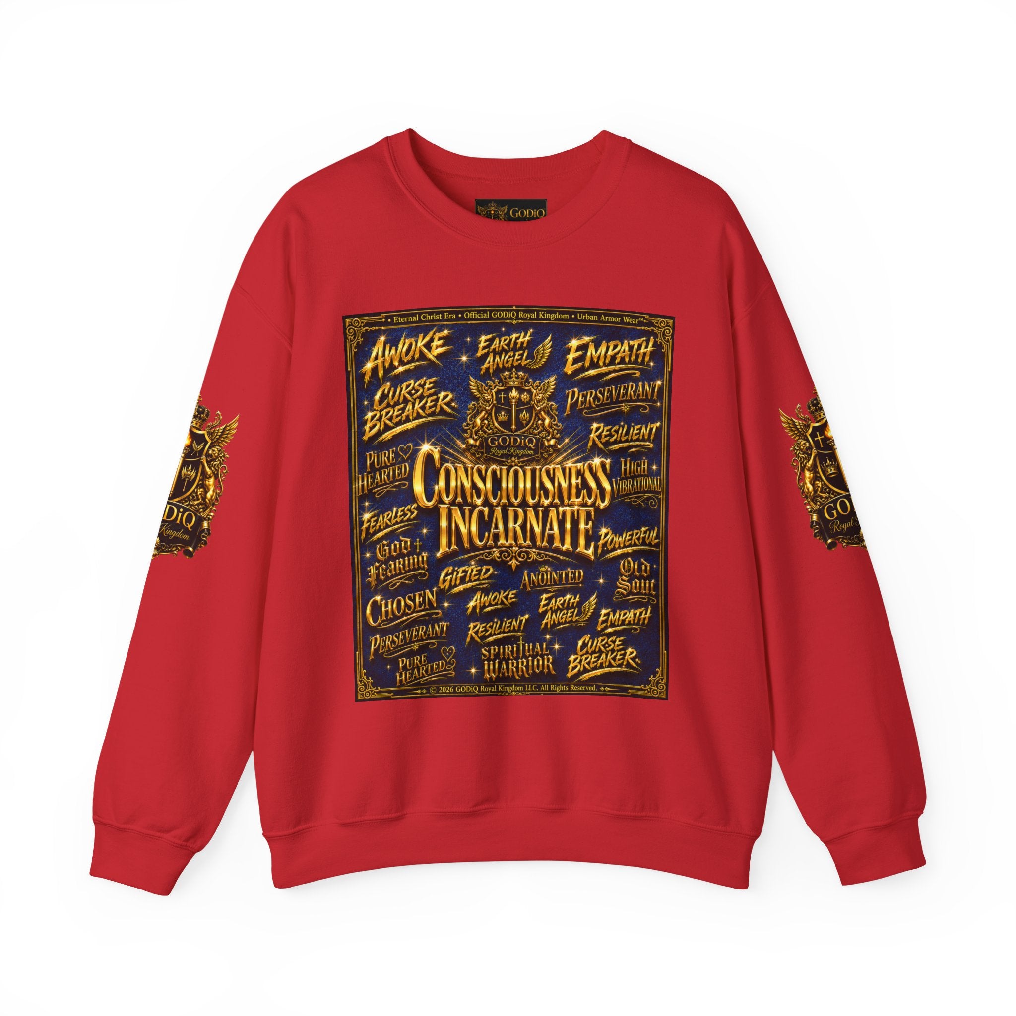 Consciousness Incarnate™ Crewneck Sweatshirt – Luxury Christian Graphic Sweatshirt | "Awake For All Eternity" Premium Kingdom Apparel | GODiQ Royal Kingdom™ Urban Armor Wear