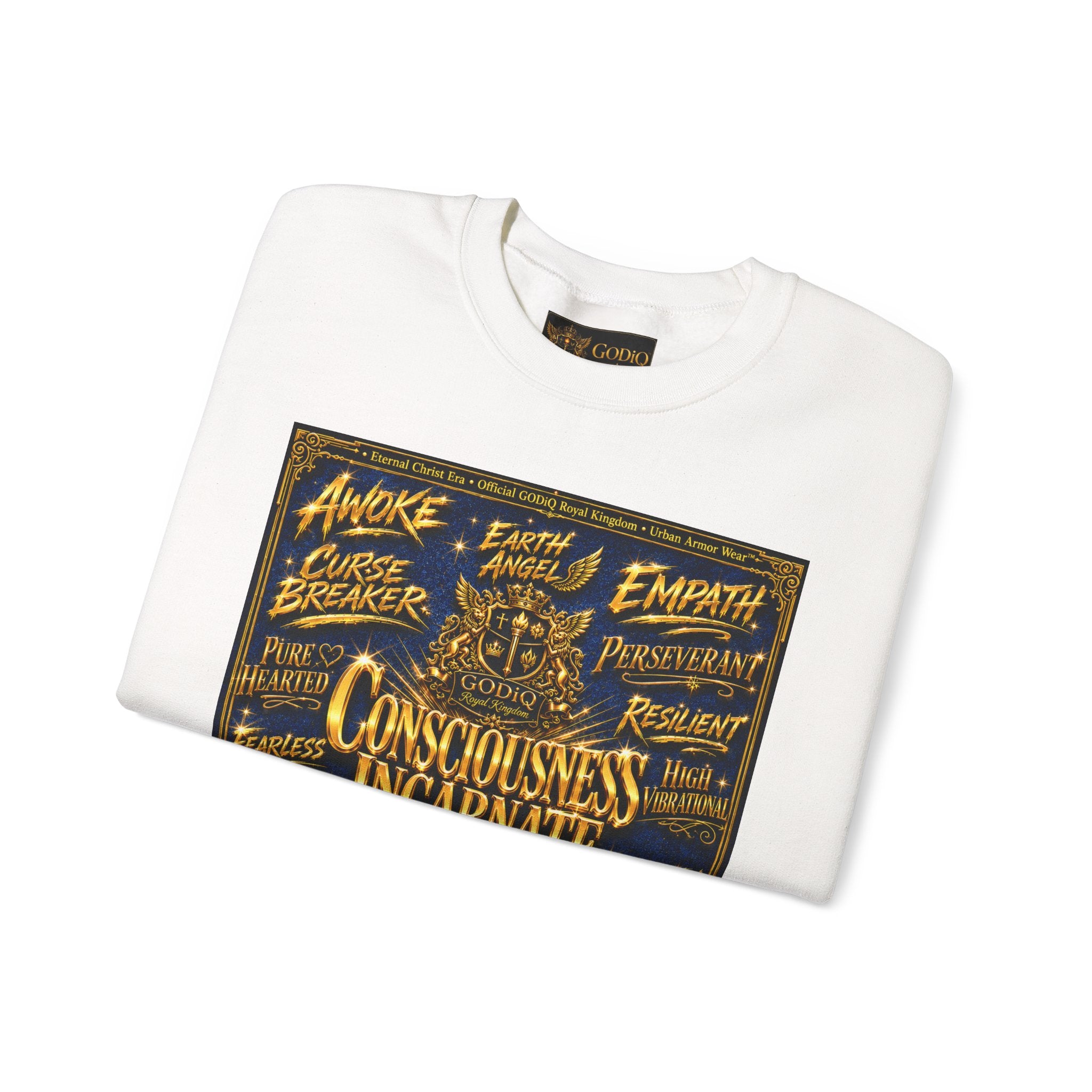 Consciousness Incarnate™ Crewneck Sweatshirt – Luxury Christian Graphic Sweatshirt | "Awake For All Eternity" Premium Kingdom Apparel | GODiQ Royal Kingdom™ Urban Armor Wear