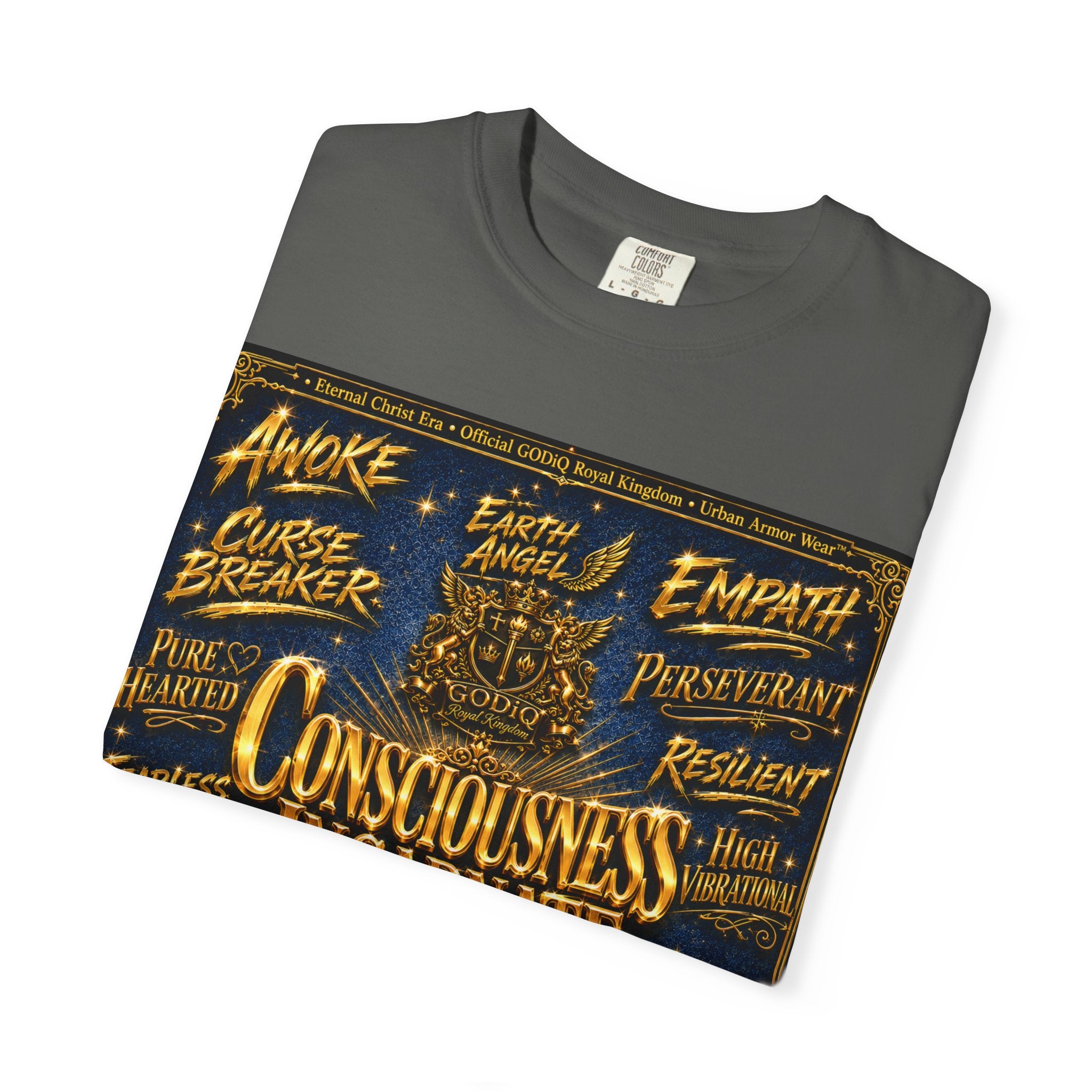 GODiQ Consciousness Incarnate™ Christian Graphic T-Shirt – Luxury Garment-Dyed Faith Apparel | "Awake For All Eternity!" Premium Heavyweight Tee | GODiQ Royal Kingdom™ Urban Armor Wear