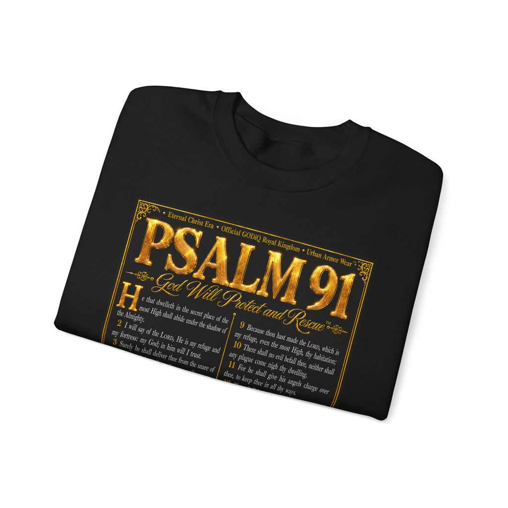 Psalm 91™ Crewneck Sweatshirt – "God's Promise of Divine Protection" Luxury Christian Pullover | Premium Faith Apparel | GODiQ Royal Kingdom™ Urban Armor Wear