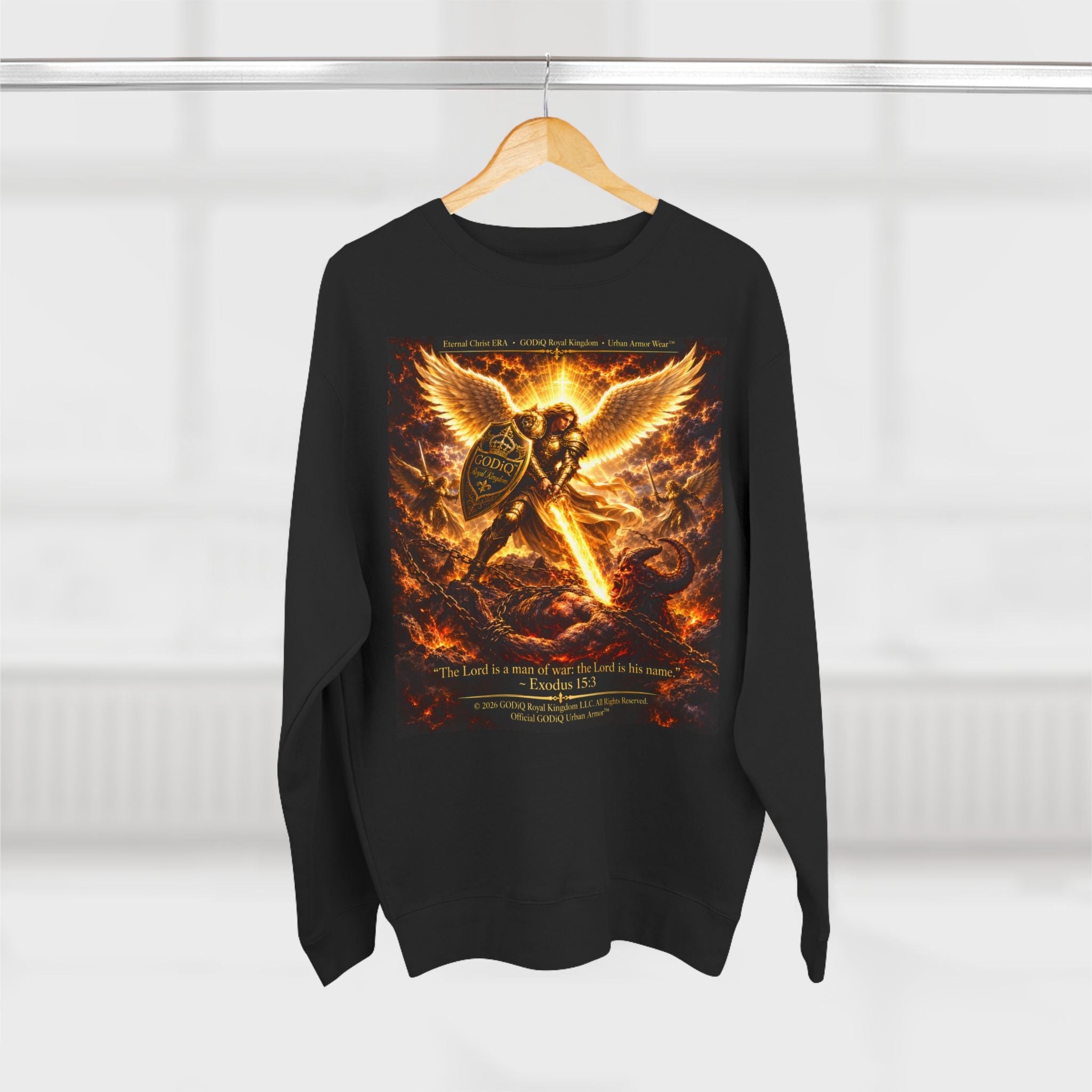 GODiQ™ Royal Kingdom Urban Armor™ "The Sword of the Spirit" Christian Crewneck Sweatshirt | Luxury Spiritual Warfare Graphic Sweatshirt | Premium Faith-Based Apparel