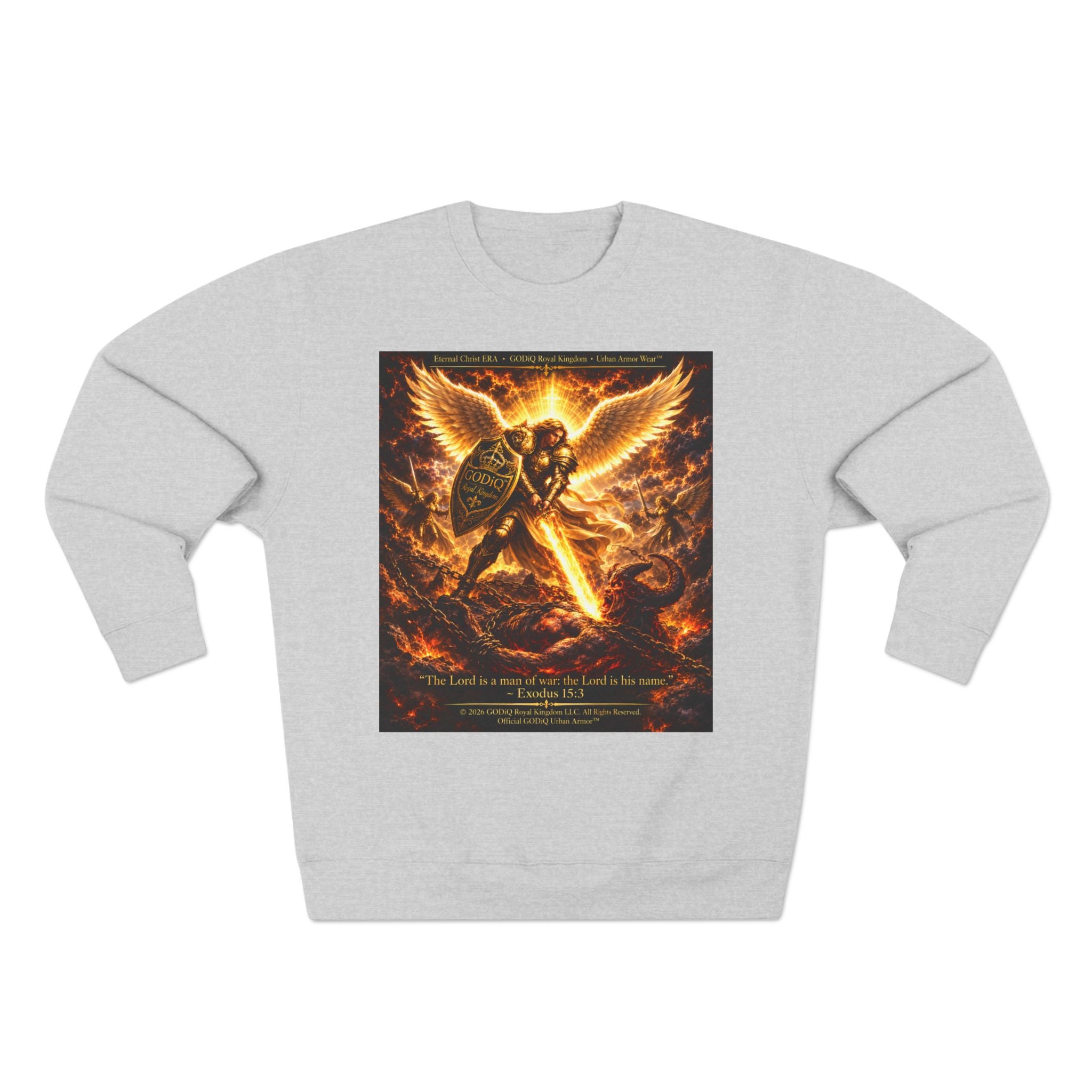 GODiQ™ Royal Kingdom Urban Armor™ "The Sword of the Spirit" Christian Crewneck Sweatshirt | Luxury Spiritual Warfare Graphic Sweatshirt | Premium Faith-Based Apparel