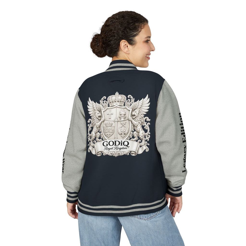 GODiQ Royal Kingdom™ Crest Letterman Jacket – Luxury Christian Varsity Jacket | Premium Heritage Streetwear | Urban Armor Wear™ Collegiate Bomber Coat