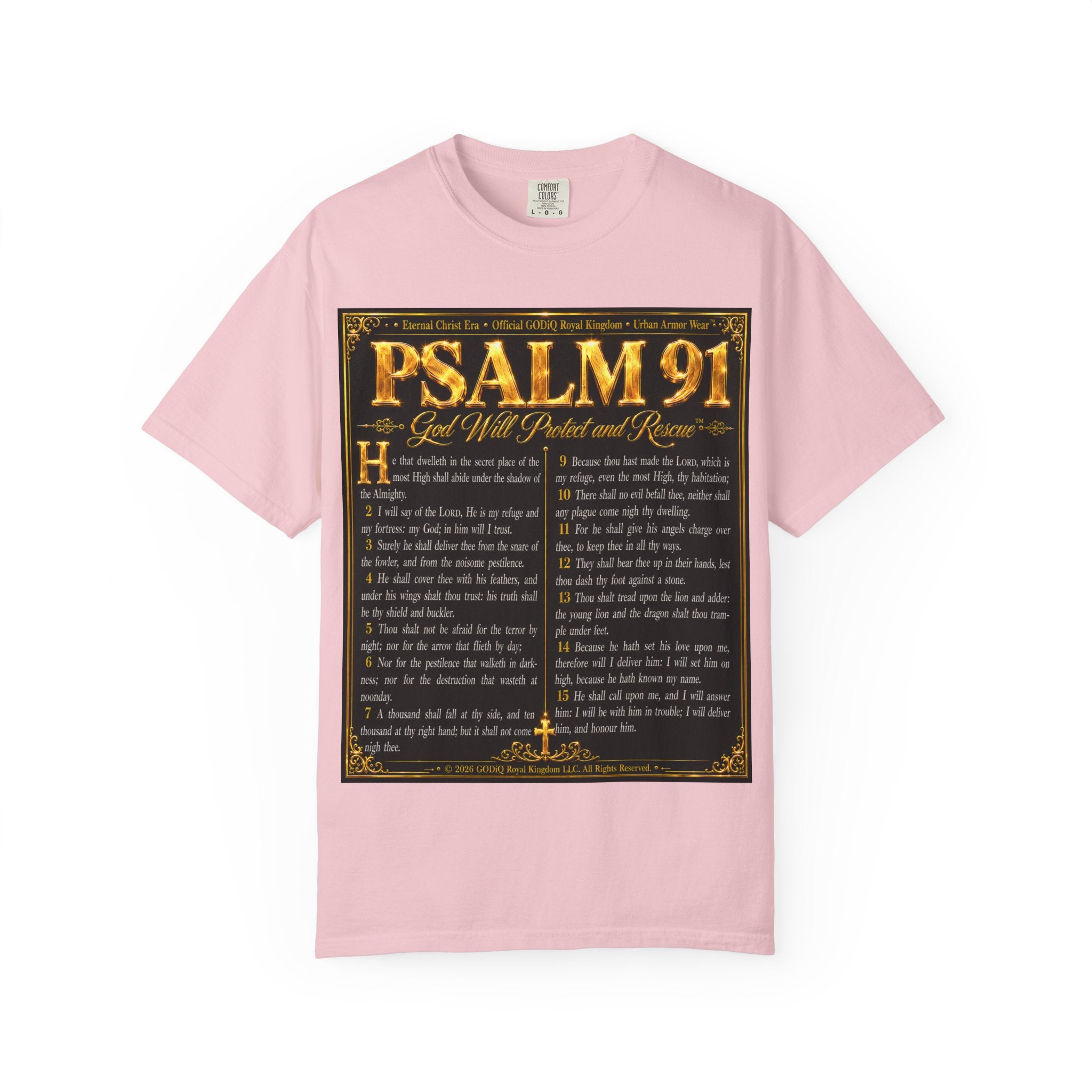 Psalm 91™ Christian Graphic T-Shirt – "God's Promise of Divine Protection" Luxury Garment-Dyed Scripture Tee | Premium Comfort Colors® 1717 | GODiQ Royal Kingdom™ Urban Armor Wear