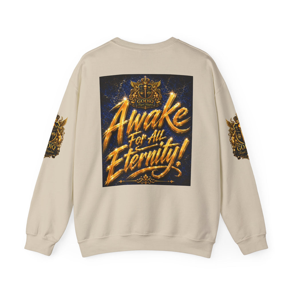 Consciousness Incarnate™ Crewneck Sweatshirt – Luxury Christian Graphic Sweatshirt | "Awake For All Eternity" Premium Kingdom Apparel | GODiQ Royal Kingdom™ Urban Armor Wear