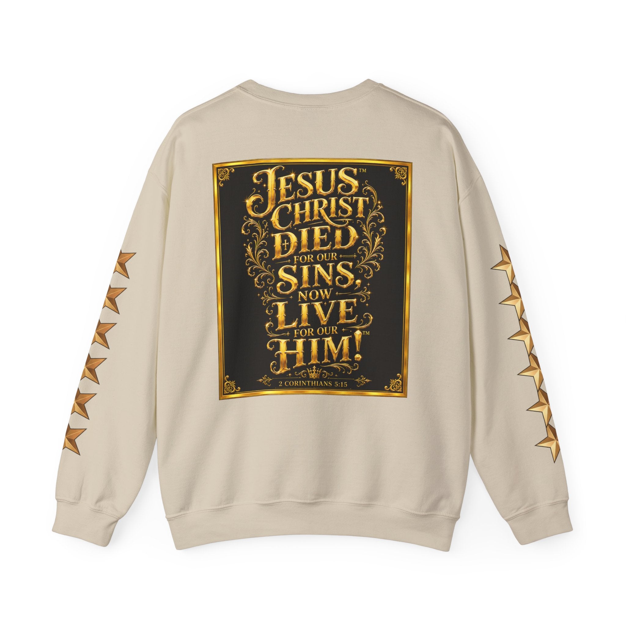 GODiQ Royal Kingdom™ Jesus Christ Died For Our Sins Crewneck Sweatshirt – Luxury 24K Gold Cross Christian Sweatshirt | Premium Faith Graphic Pullover | Religious Streetwear | Urban Armor Wear™