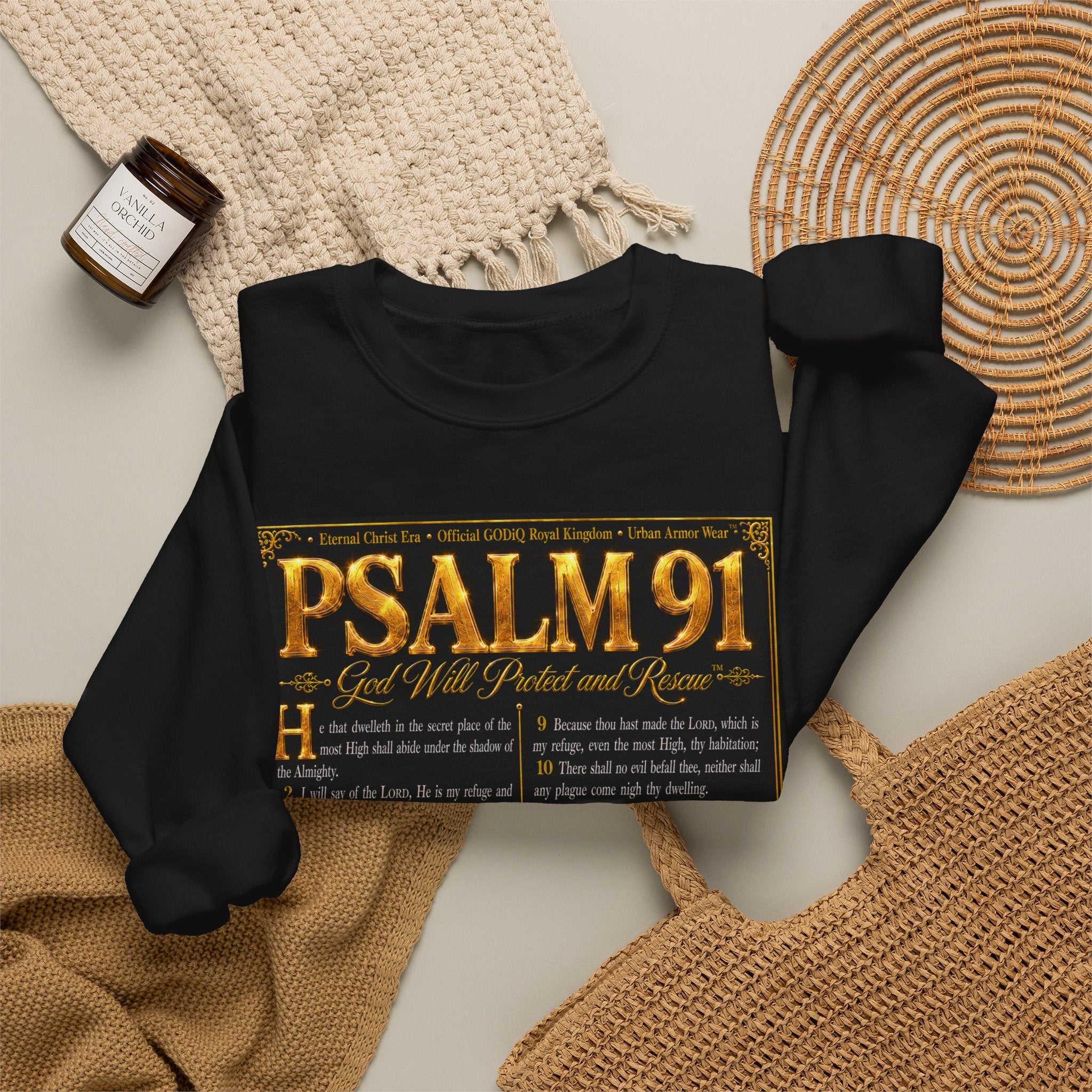 Psalm 91™ Crewneck Sweatshirt – "God's Promise of Divine Protection" Luxury Christian Pullover | Premium Faith Apparel | GODiQ Royal Kingdom™ Urban Armor Wear