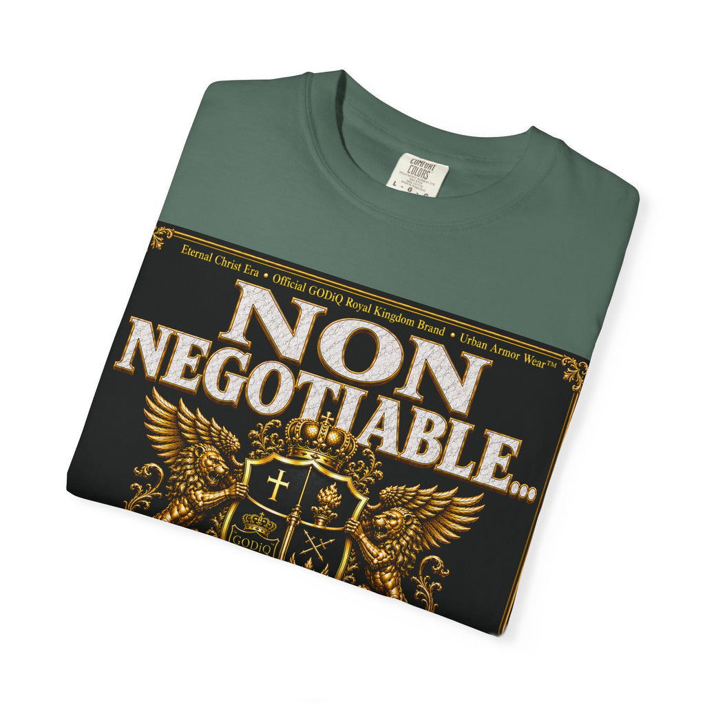 GODiQ™ Royal Kingdom Urban Armor Wear™ "NON NEGOTIABLE™: SOUL SOLD OUT FOR GOD™" Luxury Christian Graphic T-Shirt | Premium Faith Apparel | 24K Gold Heraldic Kingdom Statement Tee