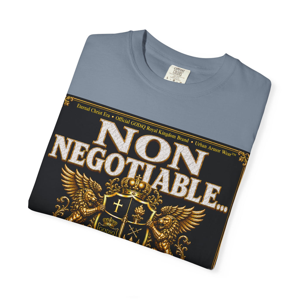 GODiQ™ Royal Kingdom Urban Armor Wear™ "NON NEGOTIABLE™: SOUL SOLD OUT FOR GOD™" Luxury Christian Graphic T-Shirt | Premium Faith Apparel | 24K Gold Heraldic Kingdom Statement Tee