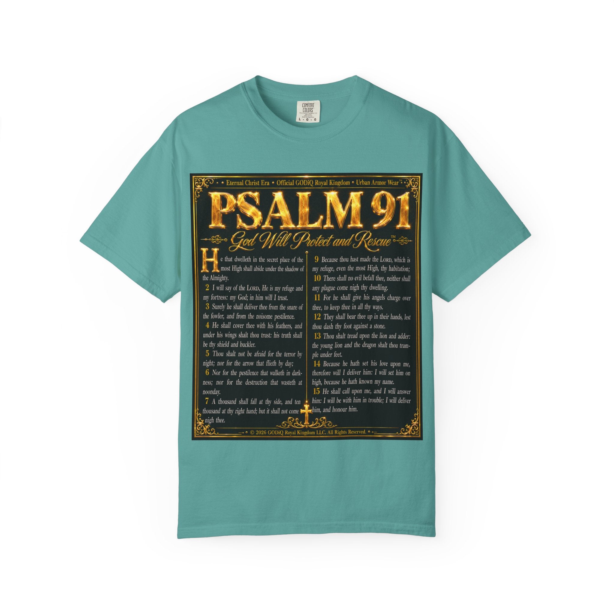 Psalm 91™ Christian Graphic T-Shirt – "God's Promise of Divine Protection" Luxury Garment-Dyed Scripture Tee | Premium Comfort Colors® 1717 | GODiQ Royal Kingdom™ Urban Armor Wear