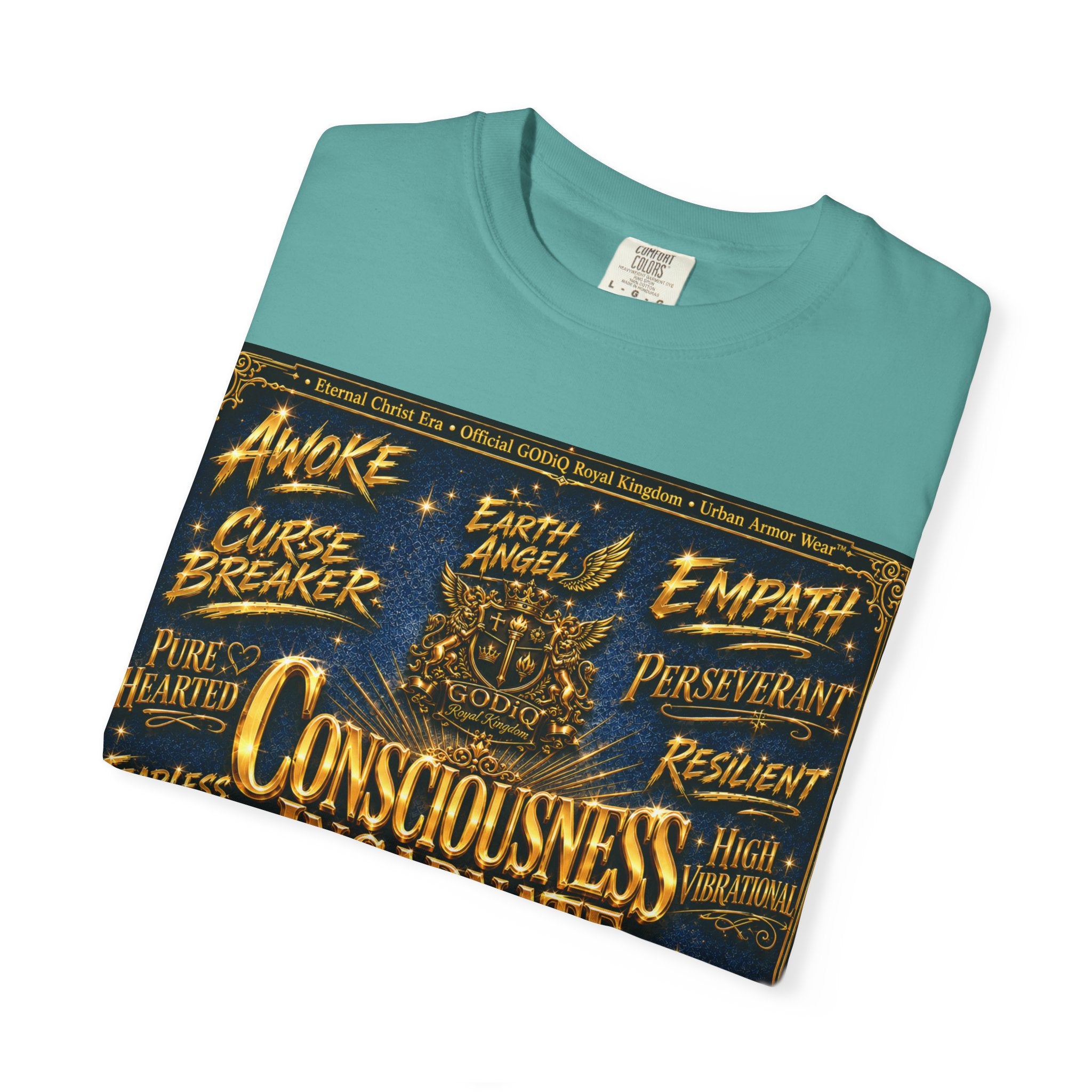 GODiQ Consciousness Incarnate™ Christian Graphic T-Shirt – Luxury Garment-Dyed Faith Apparel | "Awake For All Eternity!" Premium Heavyweight Tee | GODiQ Royal Kingdom™ Urban Armor Wear