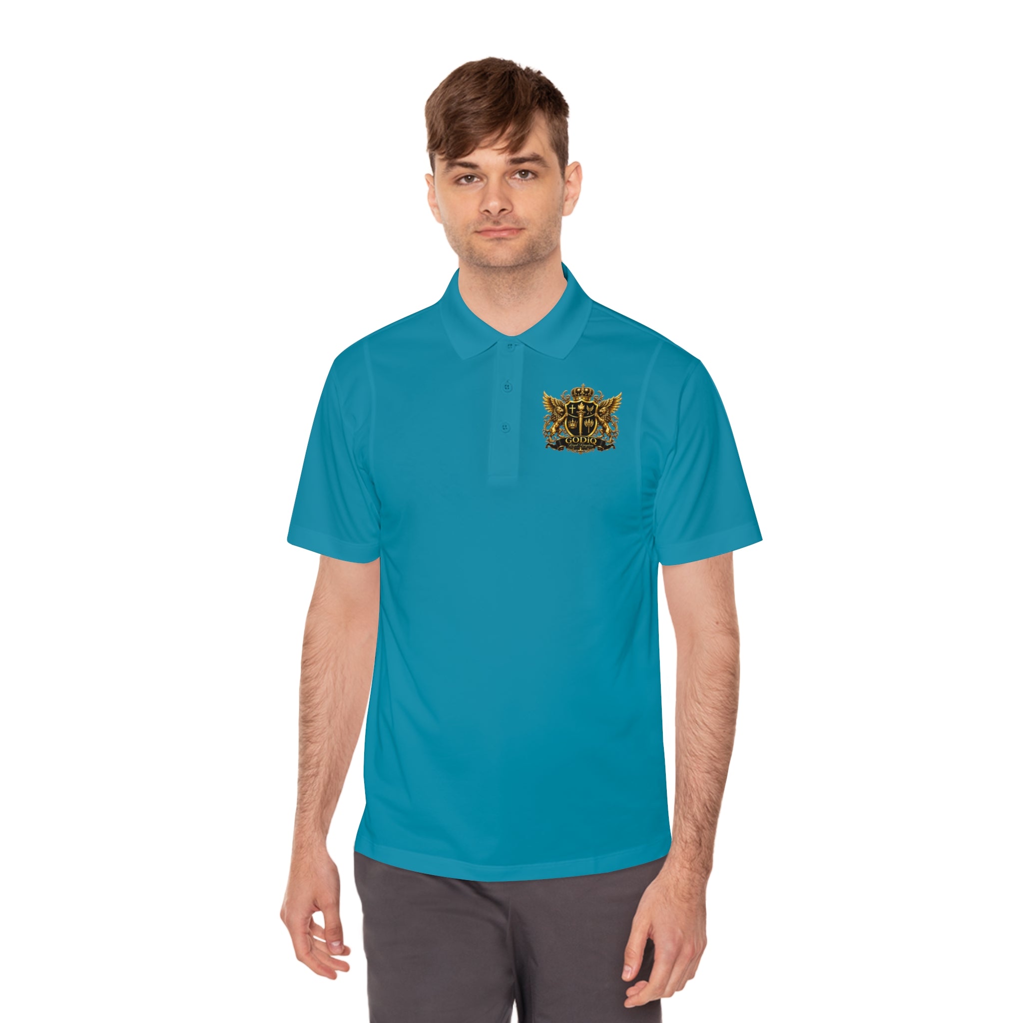 GODiQ Royal Kingdom™ Psalm 91 Men's Performance Polo – Premium Christian Golf Shirt | Luxury Gold Scripture Polo | Moisture-Wicking Faith Apparel