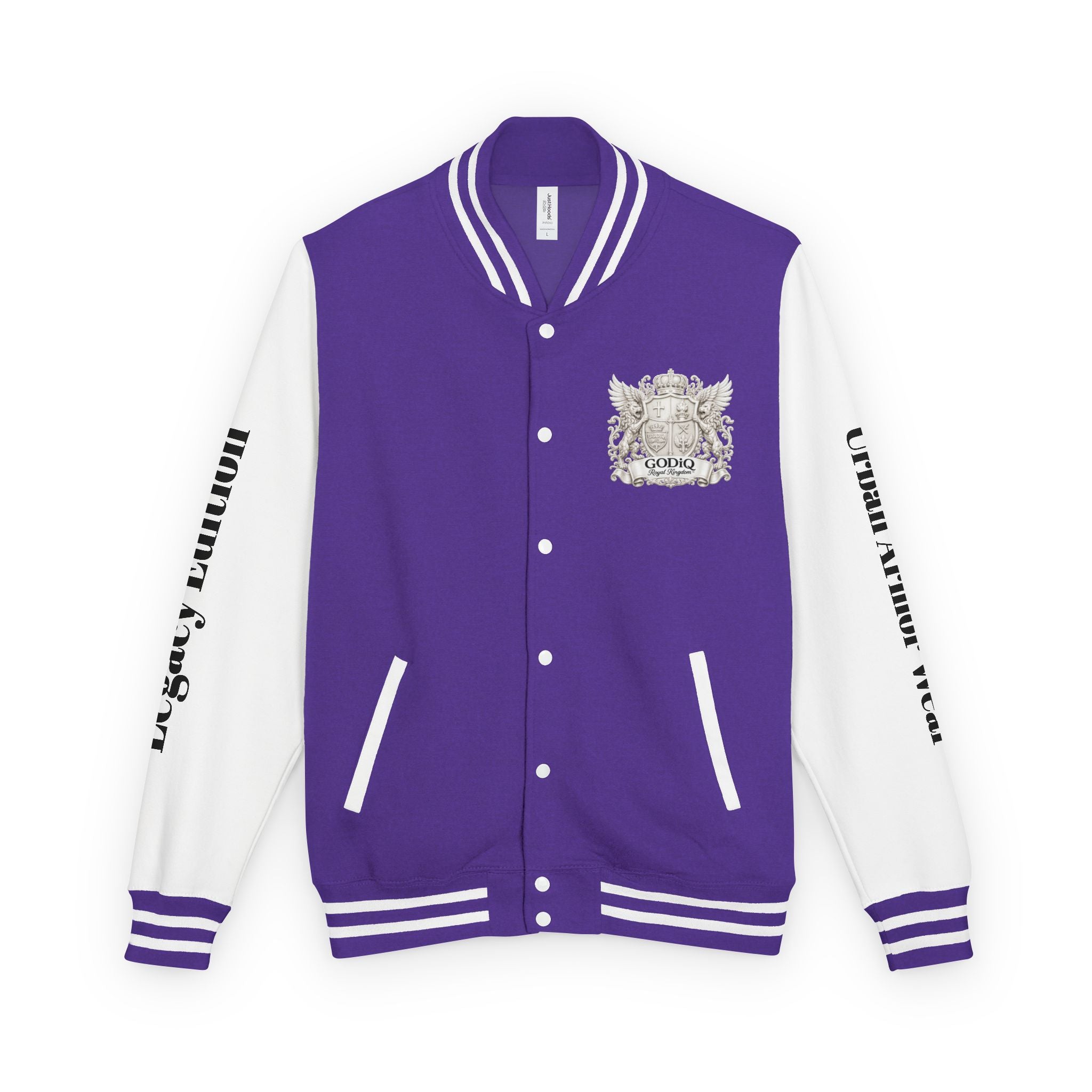 GODiQ Royal Kingdom™ Crest Letterman Jacket – Luxury Christian Varsity Jacket | Premium Heritage Streetwear | Urban Armor Wear™ Collegiate Bomber Coat