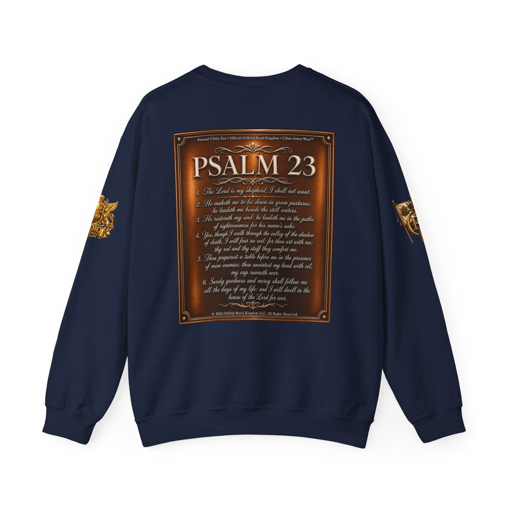GZUS™ Psalm 23 Crewneck Sweatshirt – Luxury Christian Faith Sweatshirt | Jesus Graphic Pullover | Psalm 23 Scripture Sweatshirt | GODiQ Royal Kingdom™ Urban Armor Wear