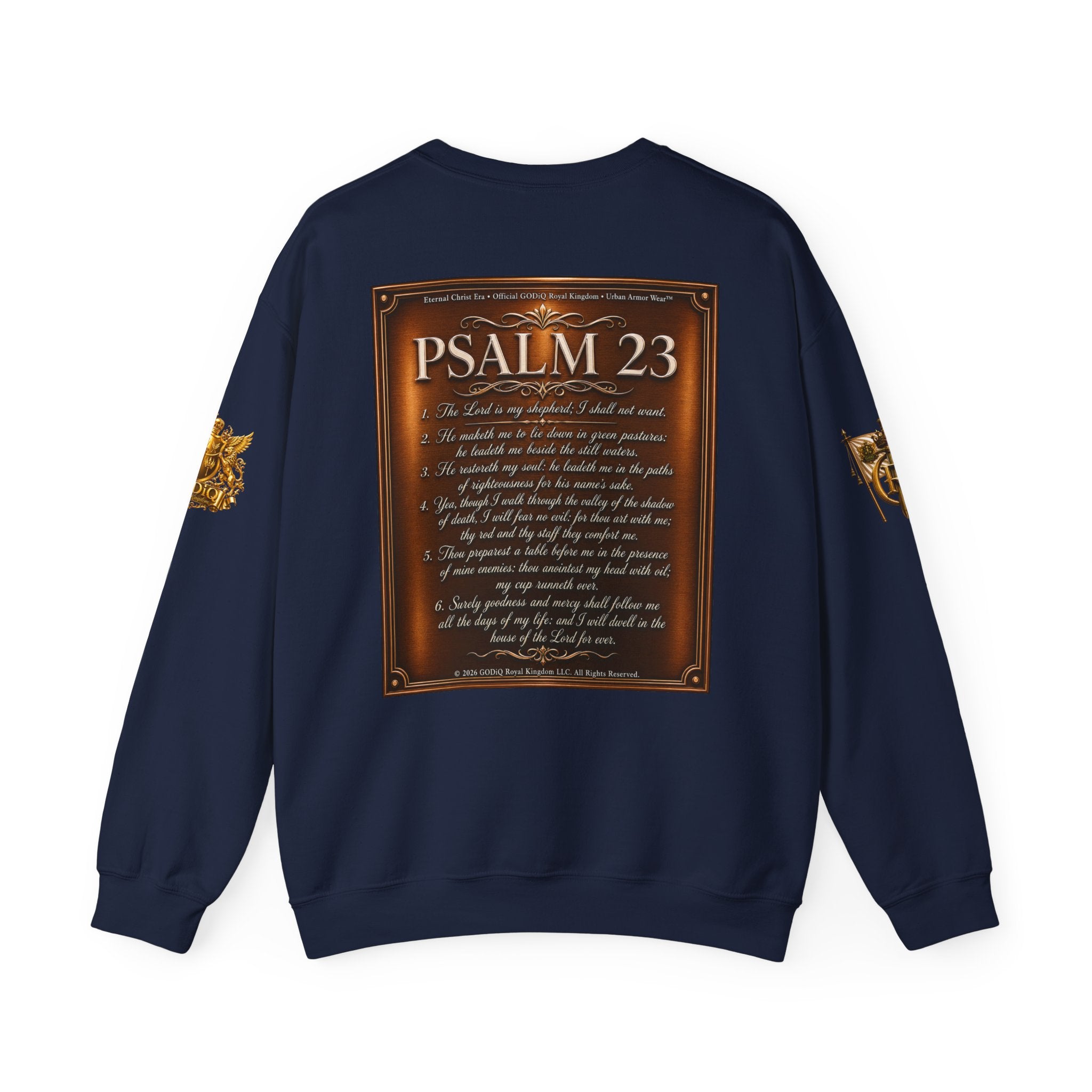 GZUS™ Psalm 23 Crewneck Sweatshirt – Luxury Christian Faith Sweatshirt | Jesus Graphic Pullover | Psalm 23 Scripture Sweatshirt | GODiQ Royal Kingdom™ Urban Armor Wear