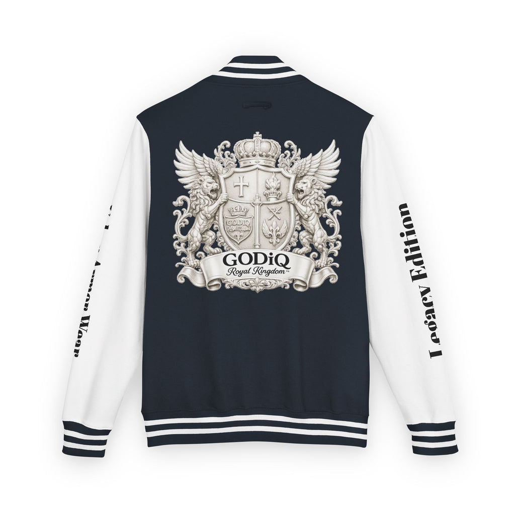 GODiQ Royal Kingdom™ Crest Letterman Jacket – Luxury Christian Varsity Jacket | Premium Heritage Streetwear | Urban Armor Wear™ Collegiate Bomber Coat