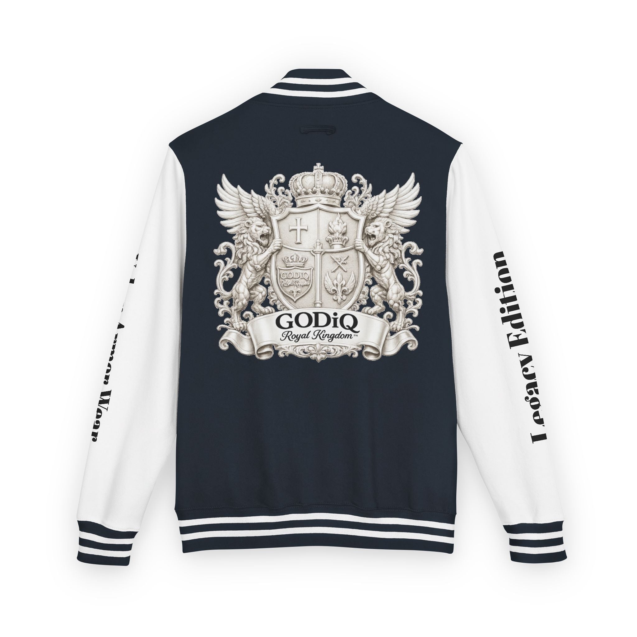 GODiQ Royal Kingdom™ Crest Letterman Jacket – Luxury Christian Varsity Jacket | Premium Heritage Streetwear | Urban Armor Wear™ Collegiate Bomber Coat